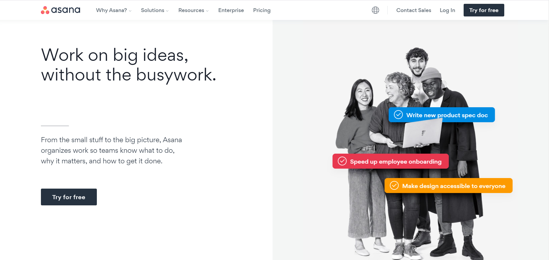 The Asana home page.