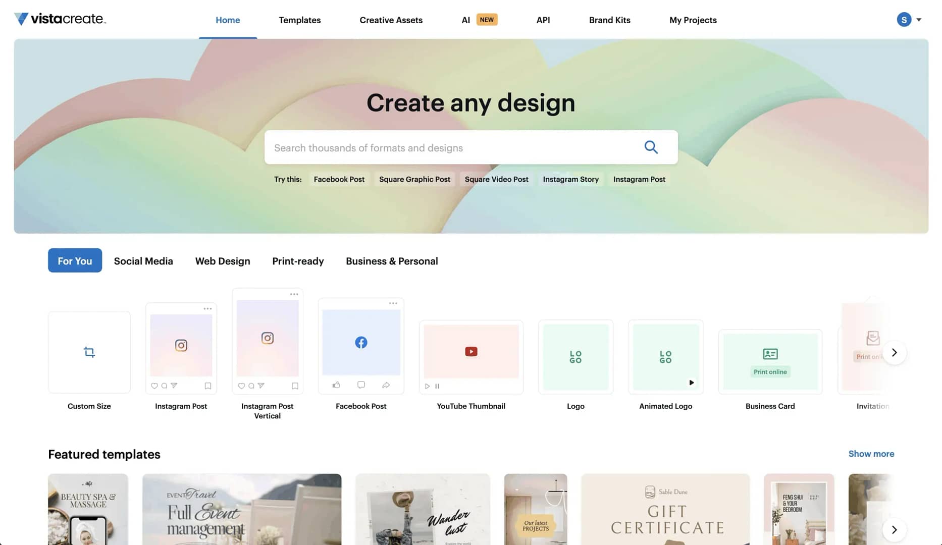 VistaCreate user interface.