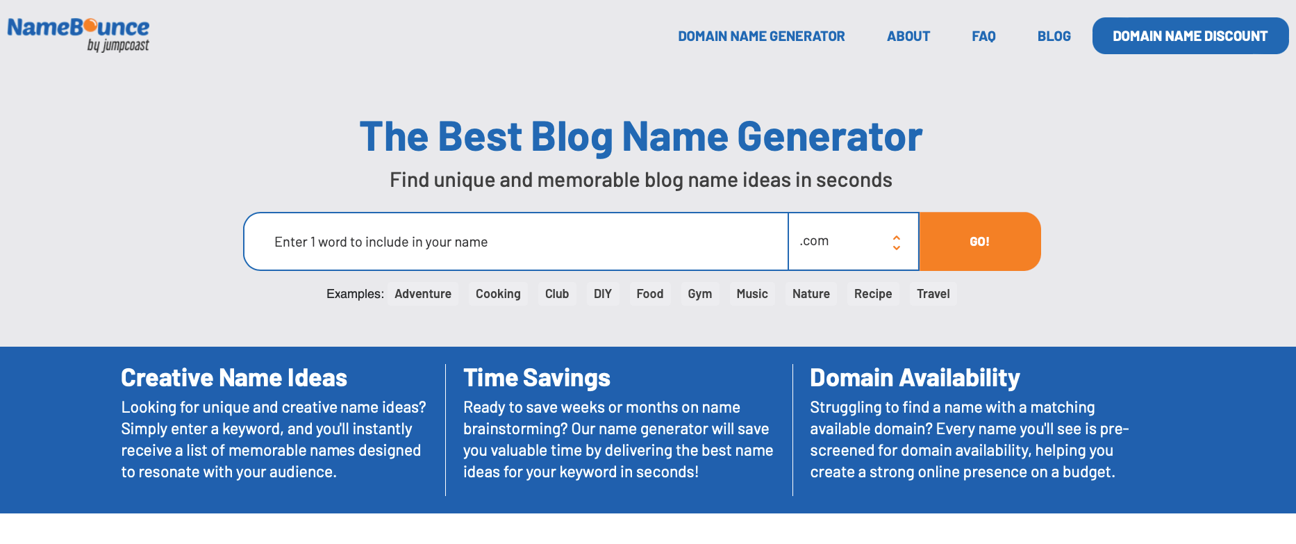 Image of the NameBounce Blog Name Generator Page