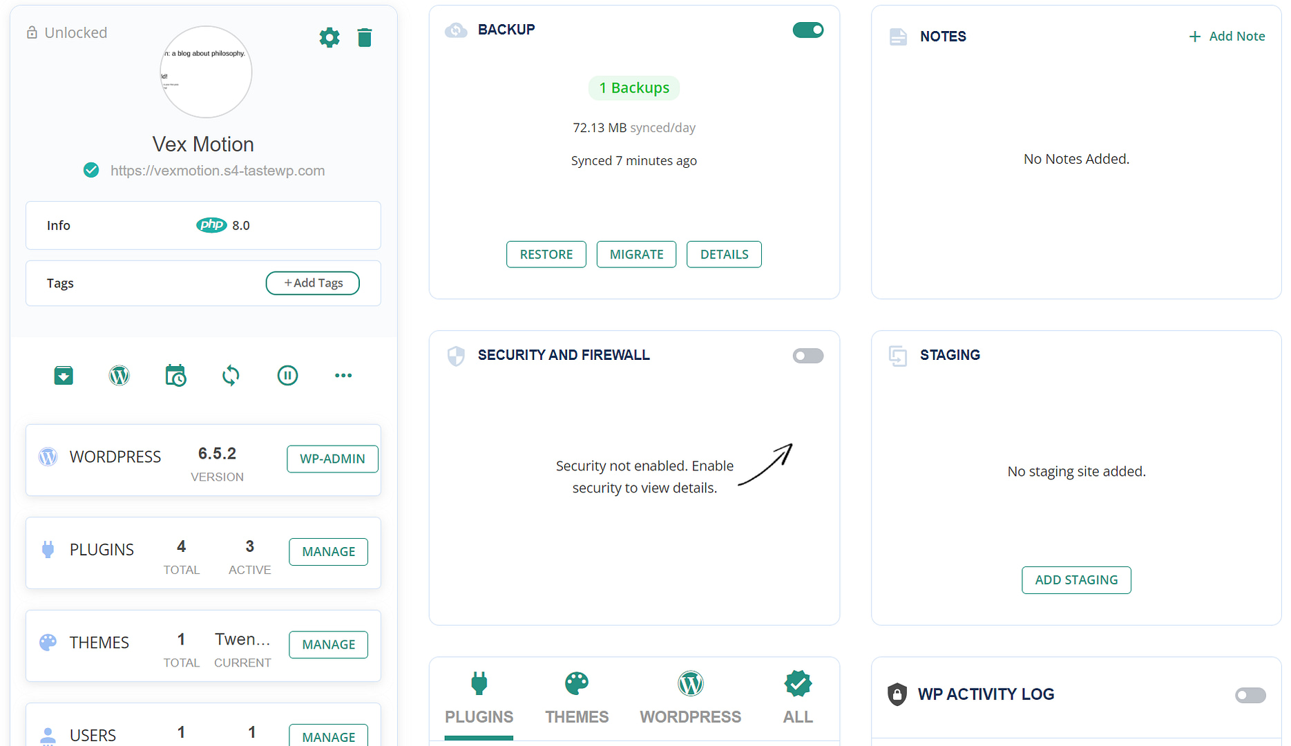 BlogVault dashboard