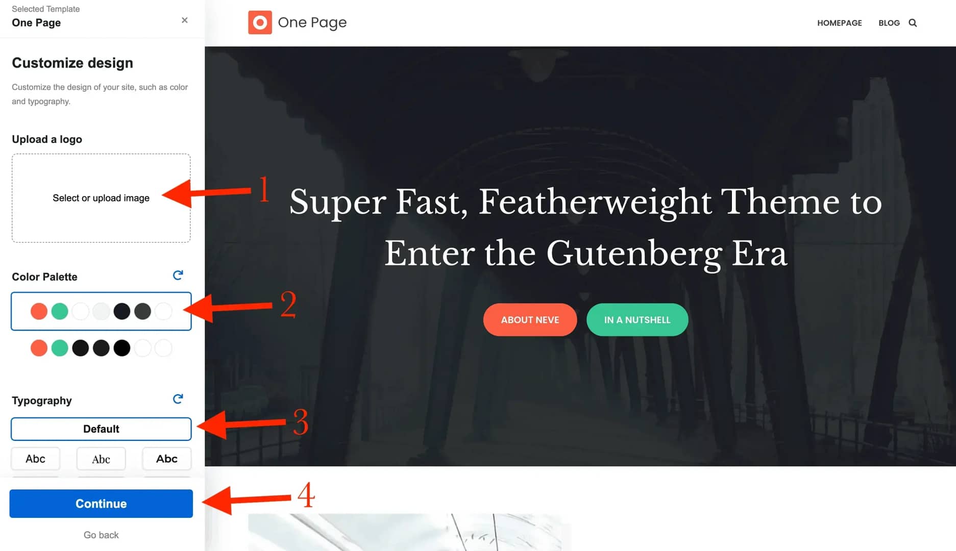 Choosing color palette and typography for one page website
