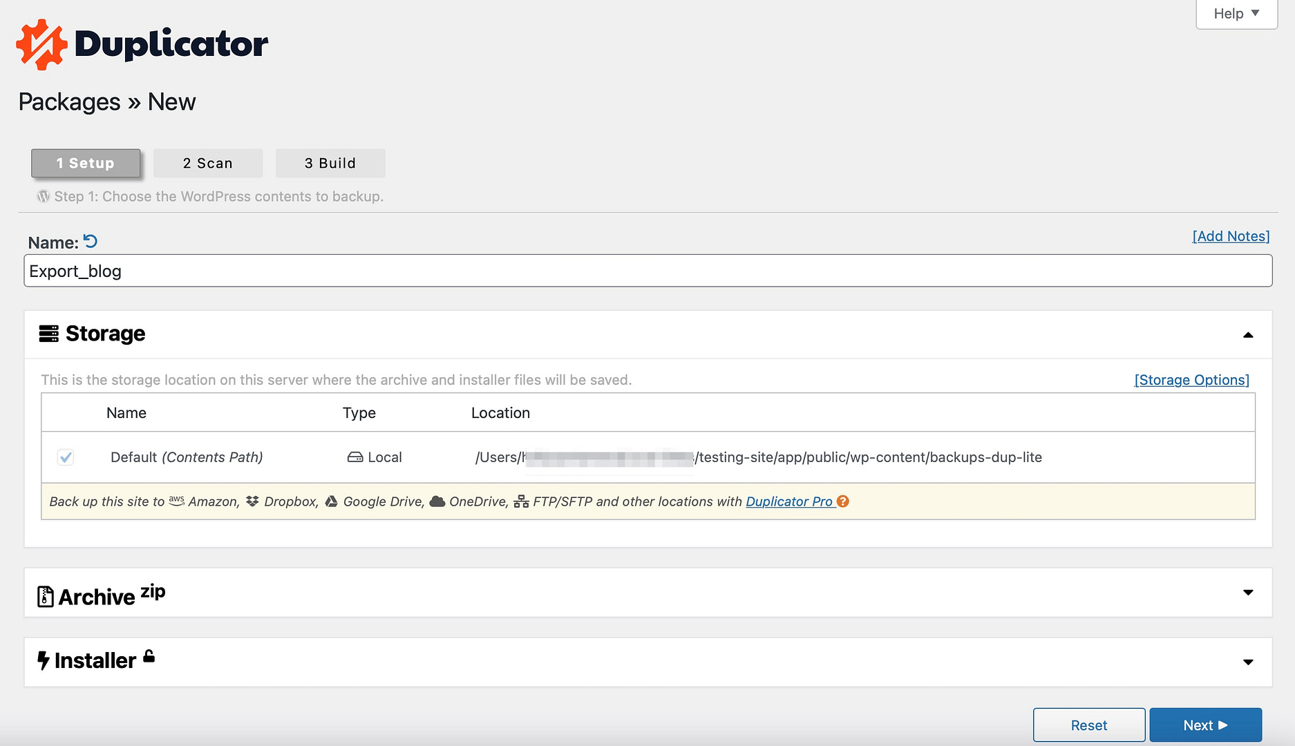 Create Duplicator package to export.