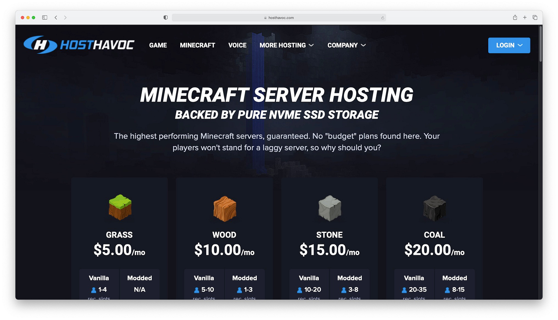 Minecraft server hosting from HostHavoc.