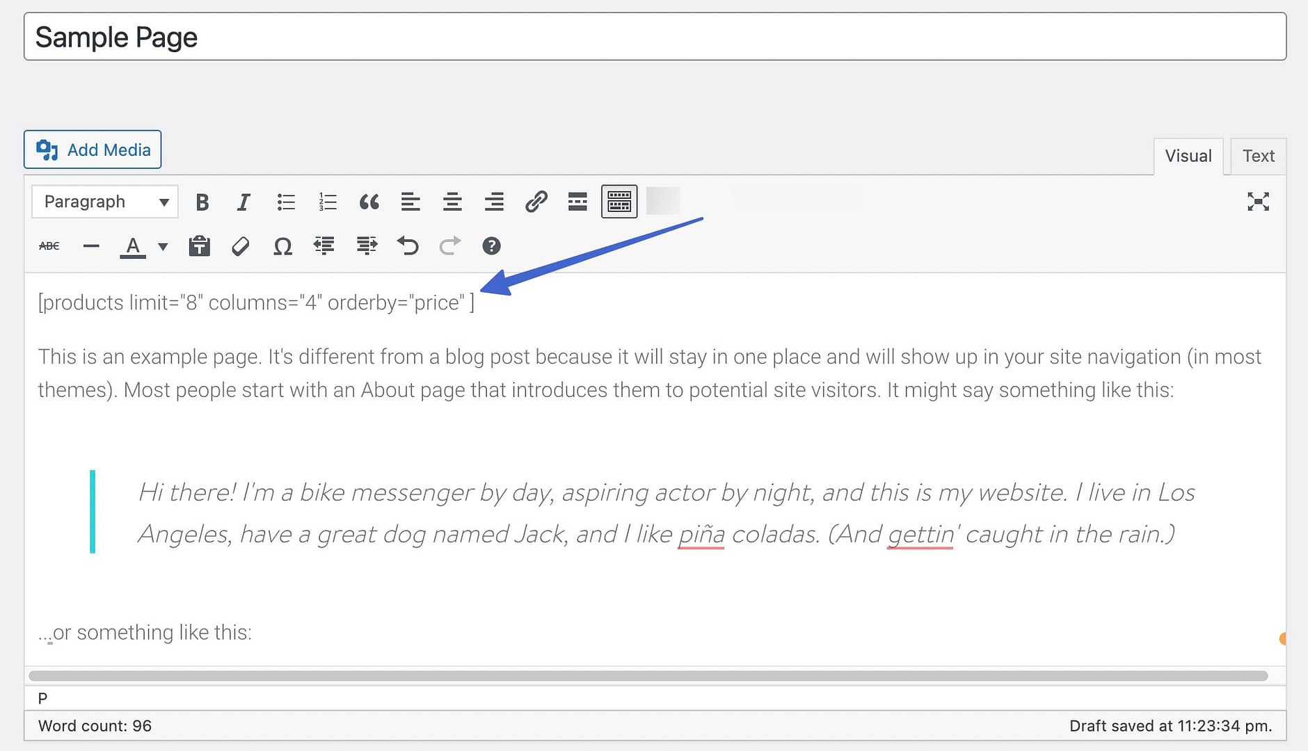 WooCommerce shortcode in classic editor