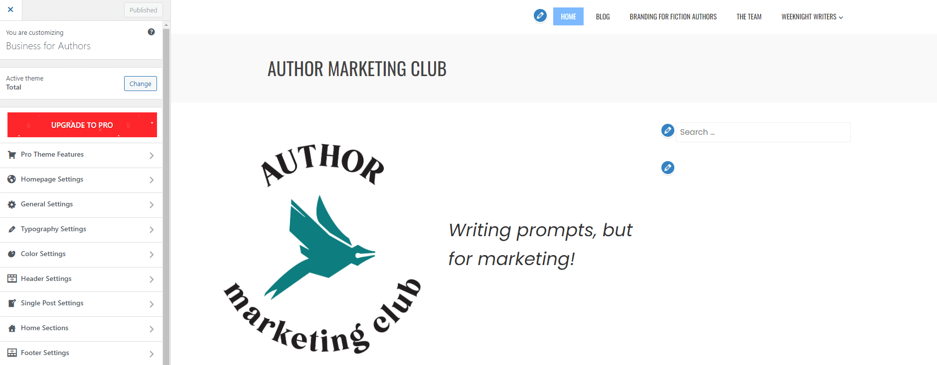 GoDaddy website builder vs WordPress: WordPress customizer.