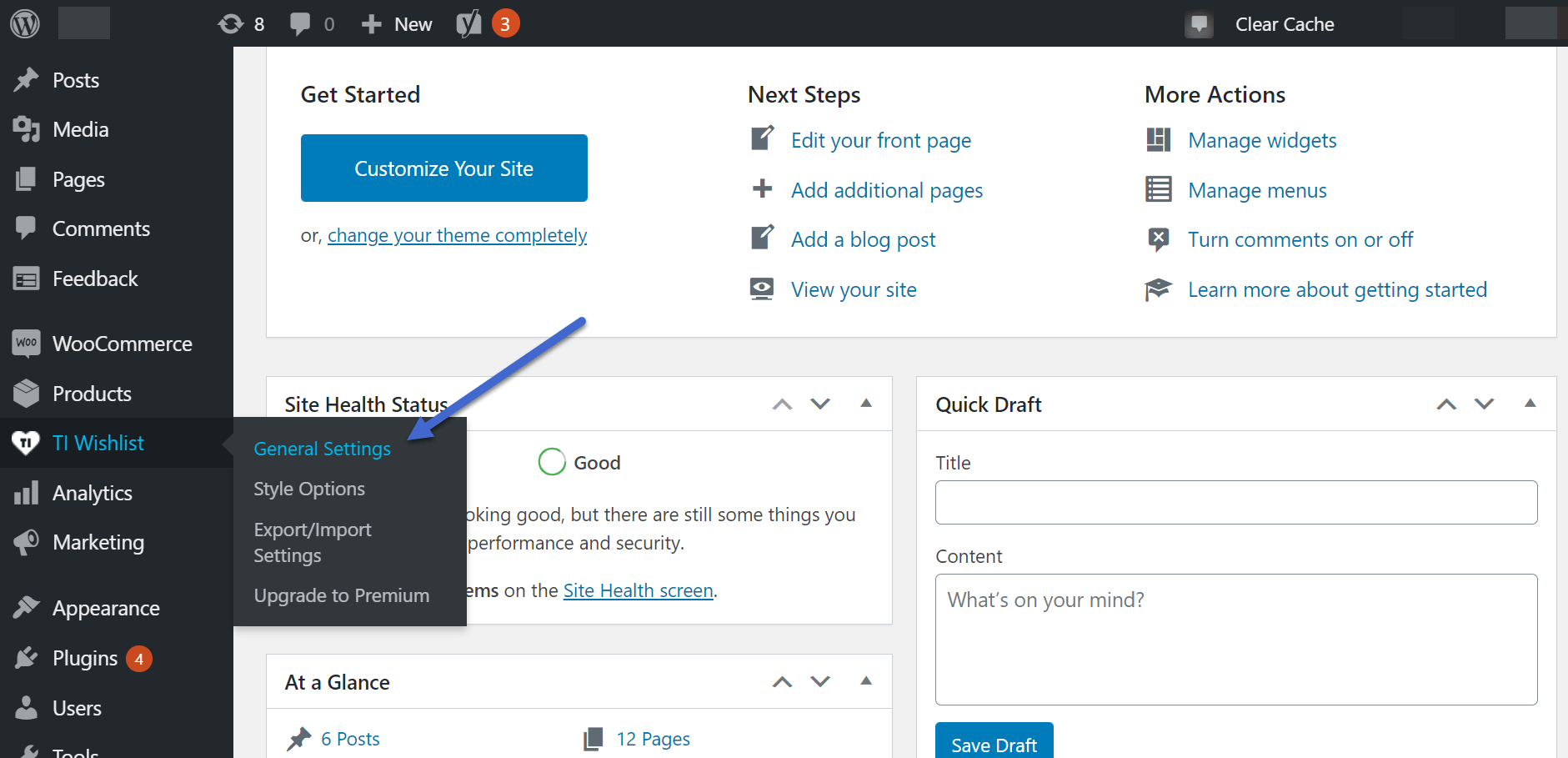 general settings for WooCommerce wishlist.