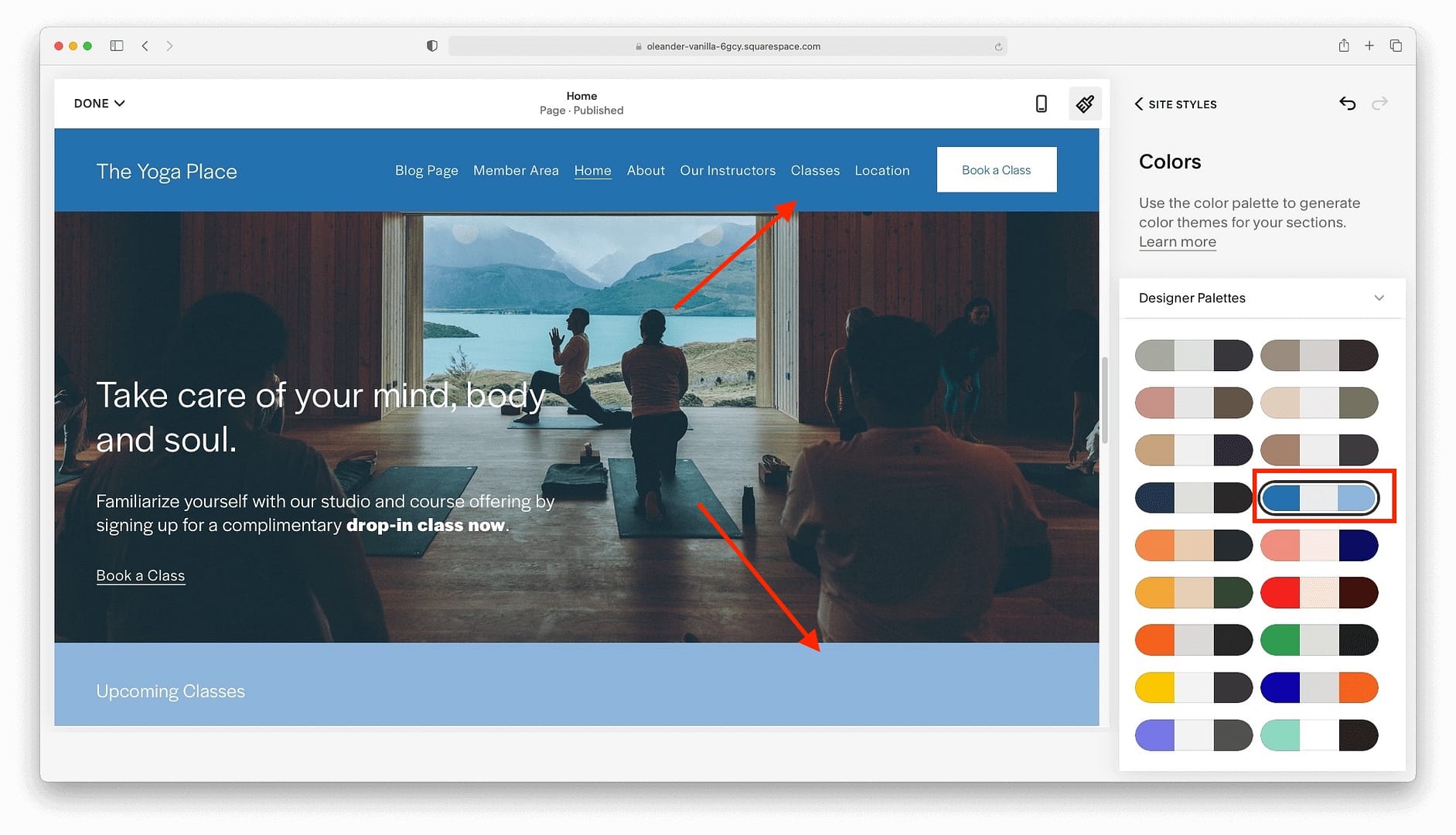 Squarespace automatically changes the color scheme