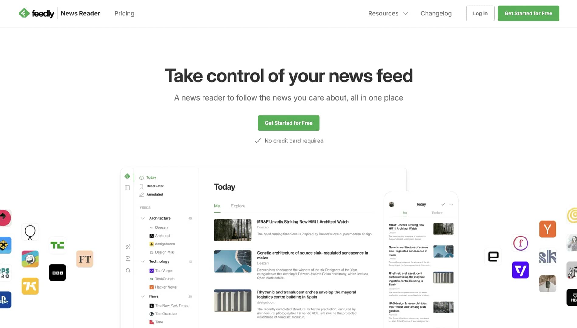 Feedly news aggregator page.