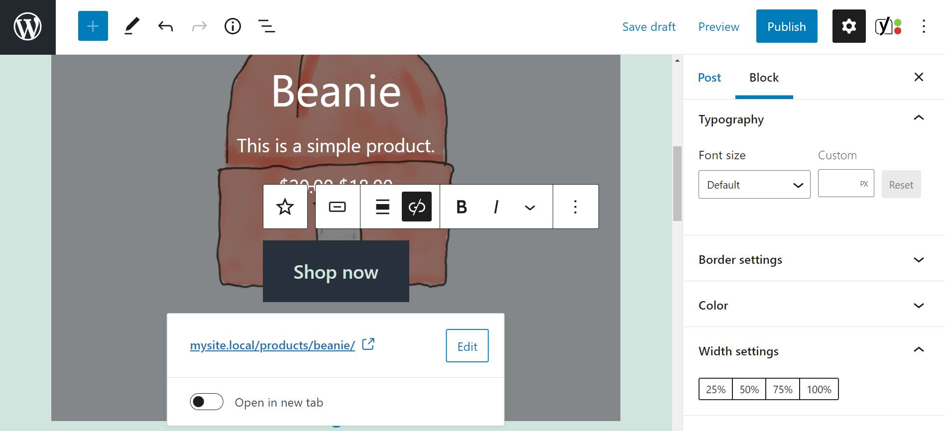 Editing the CTA in the Featured Product block