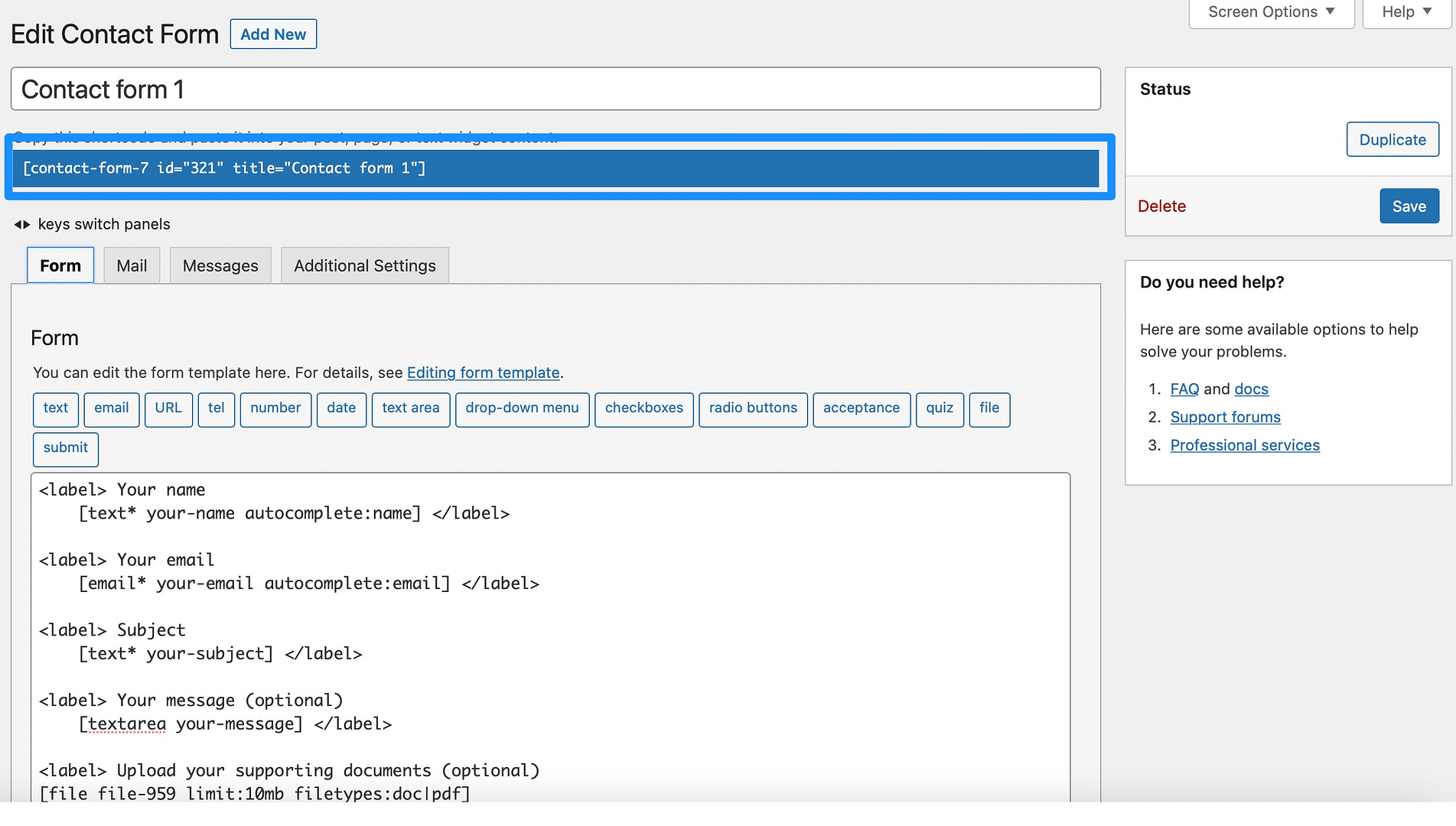 Copy the form shortcode to create a file upload form in WordPress.