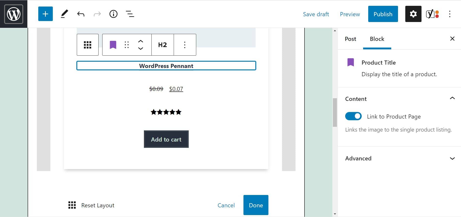 Editing the products within the All Products block