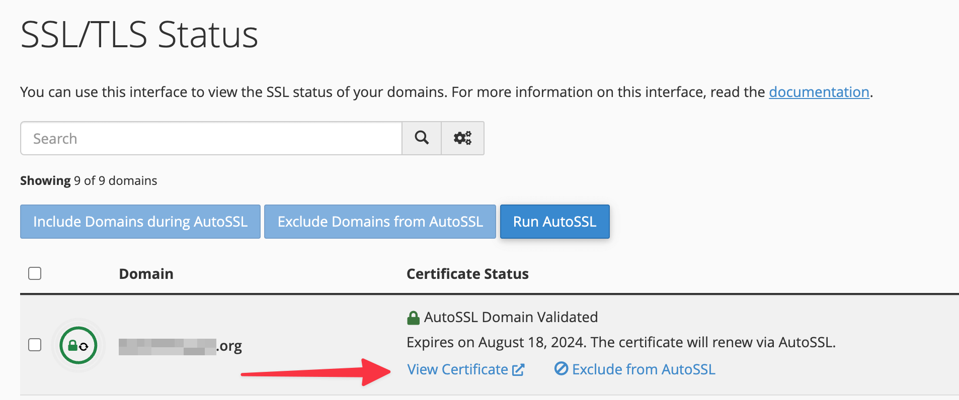 View Certificate in cPanel