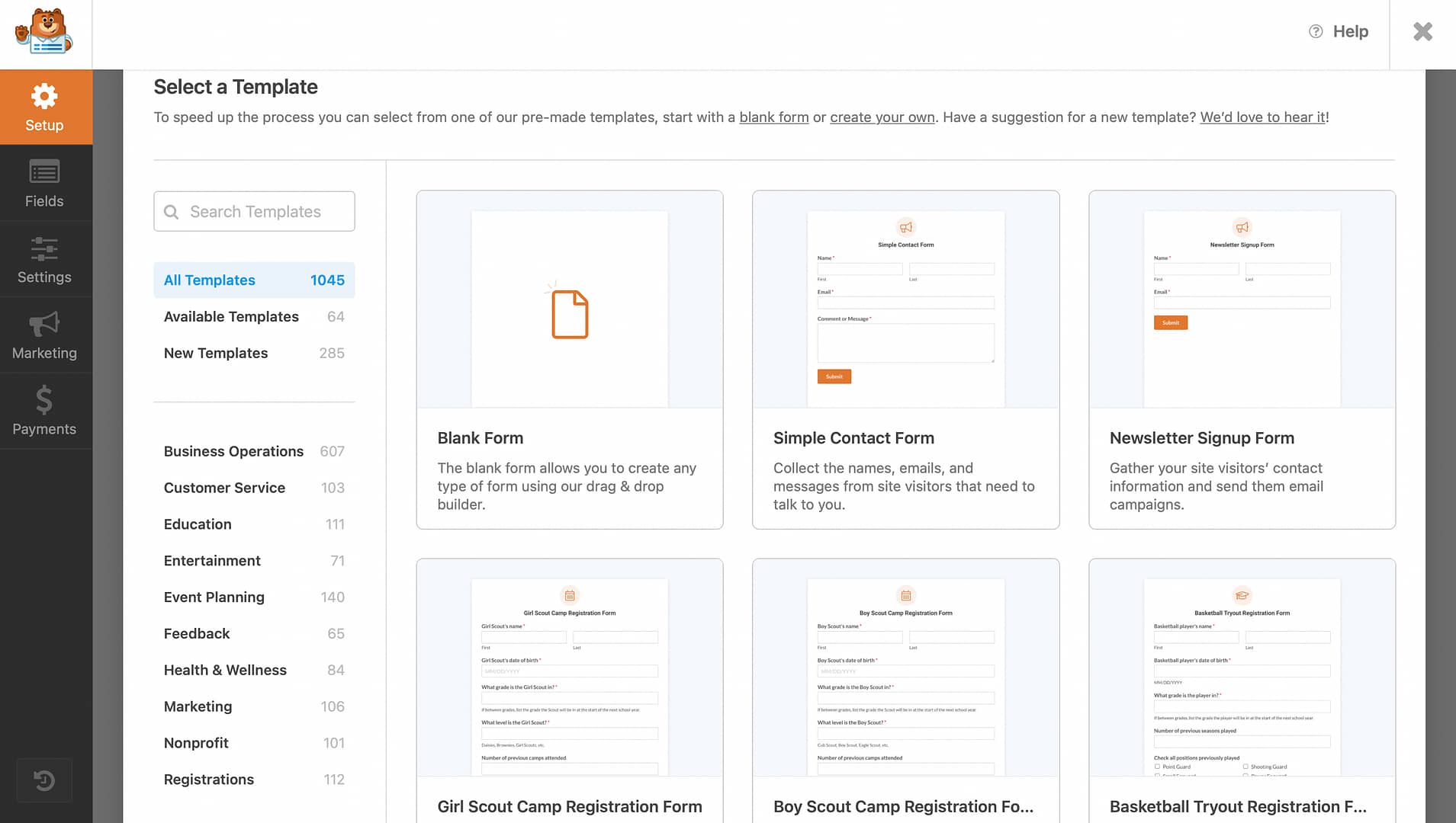 WPForms pre-built templates.