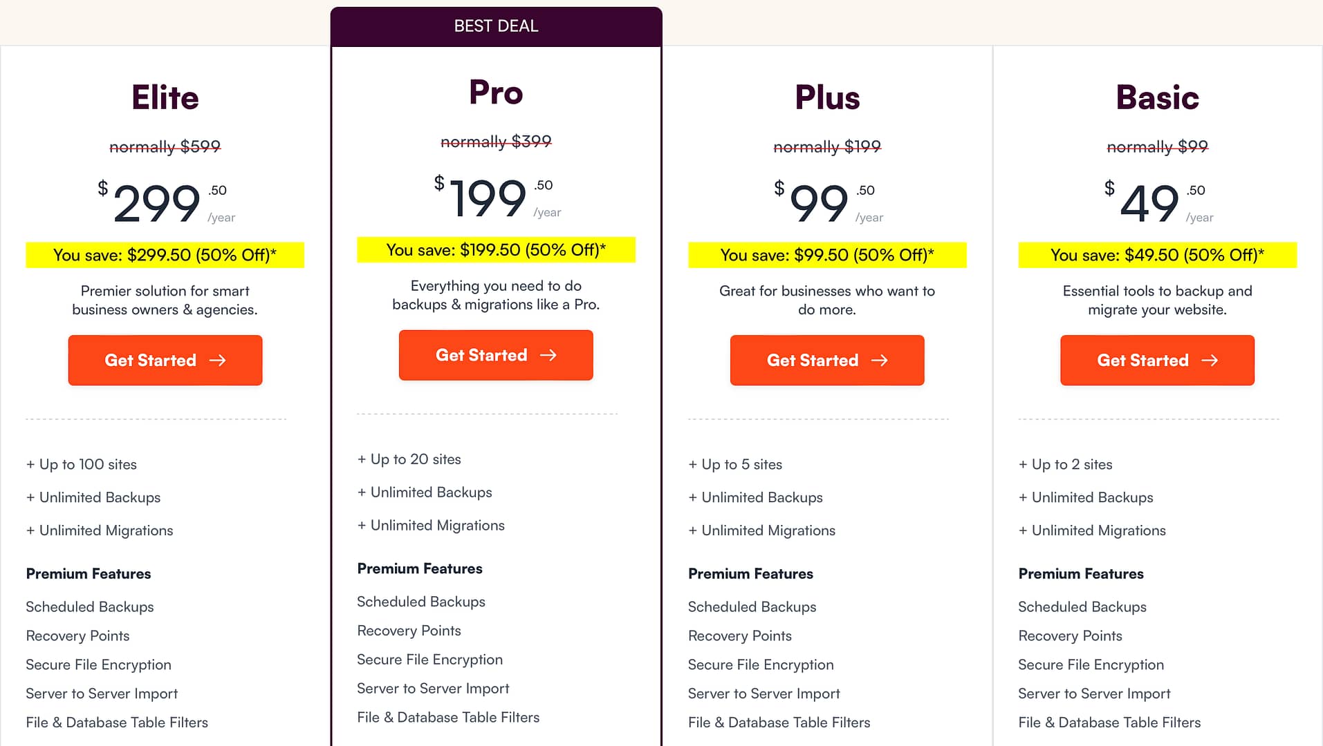 Duplicator premium plans.