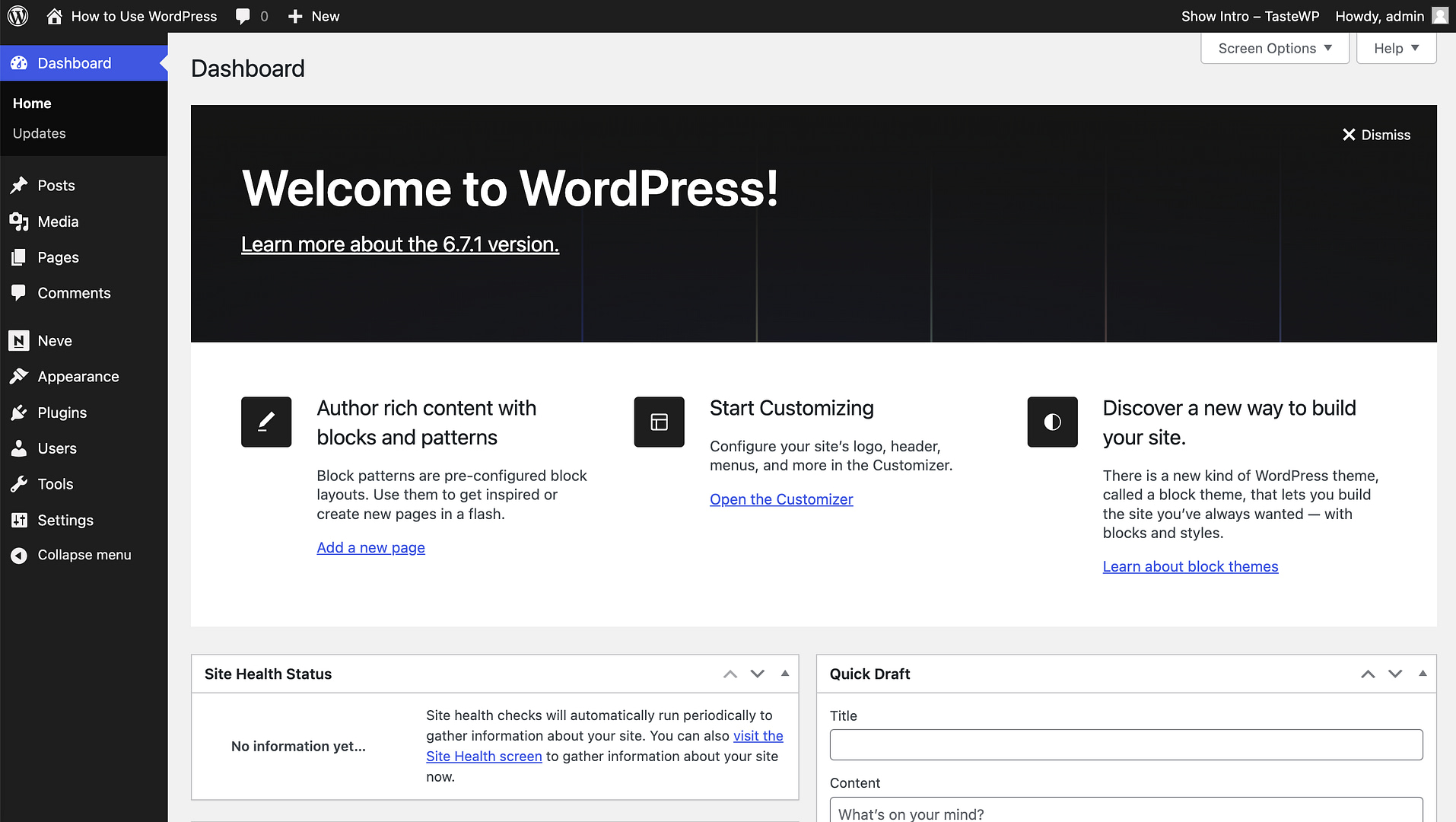 How to use WordPress dashboard and settings.