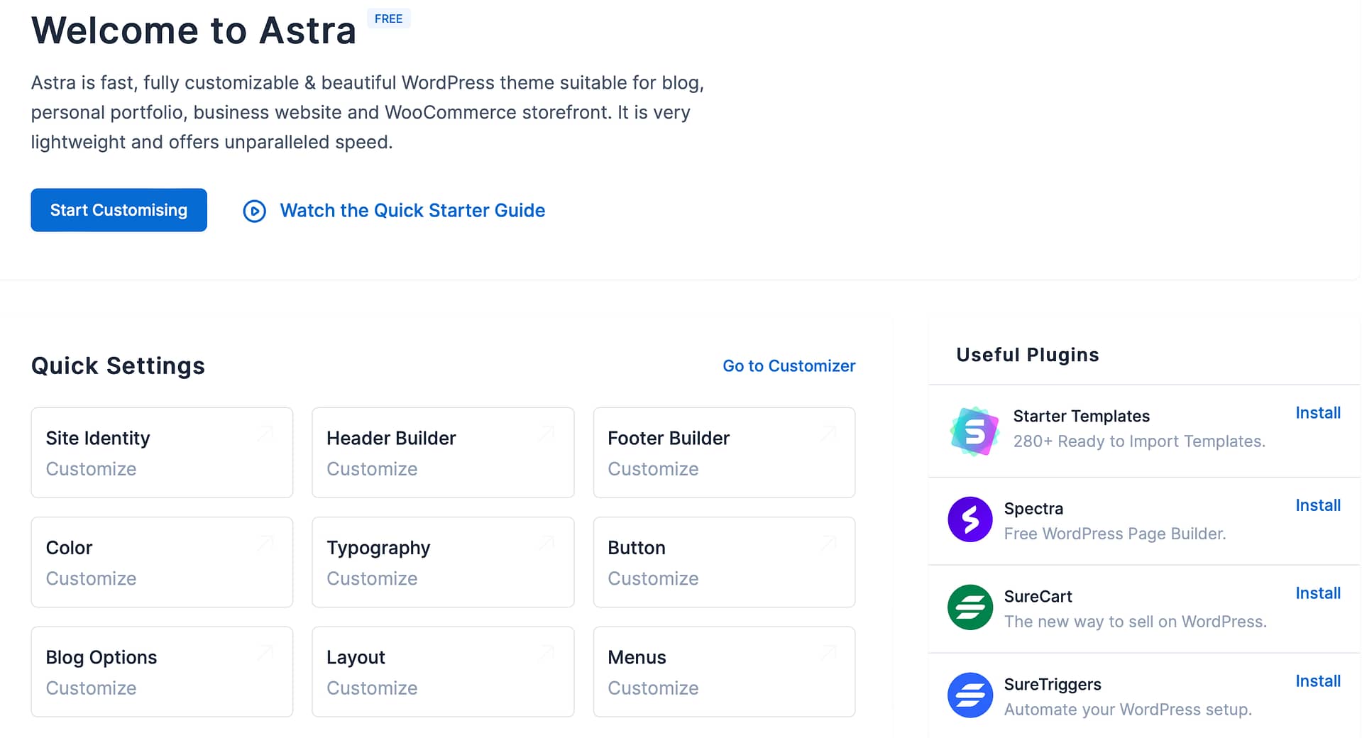 Astra design options.