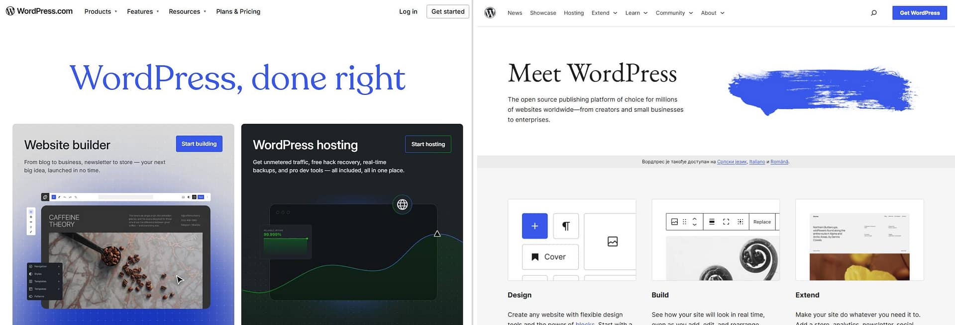 wordpress.com and wordpress.org home pages