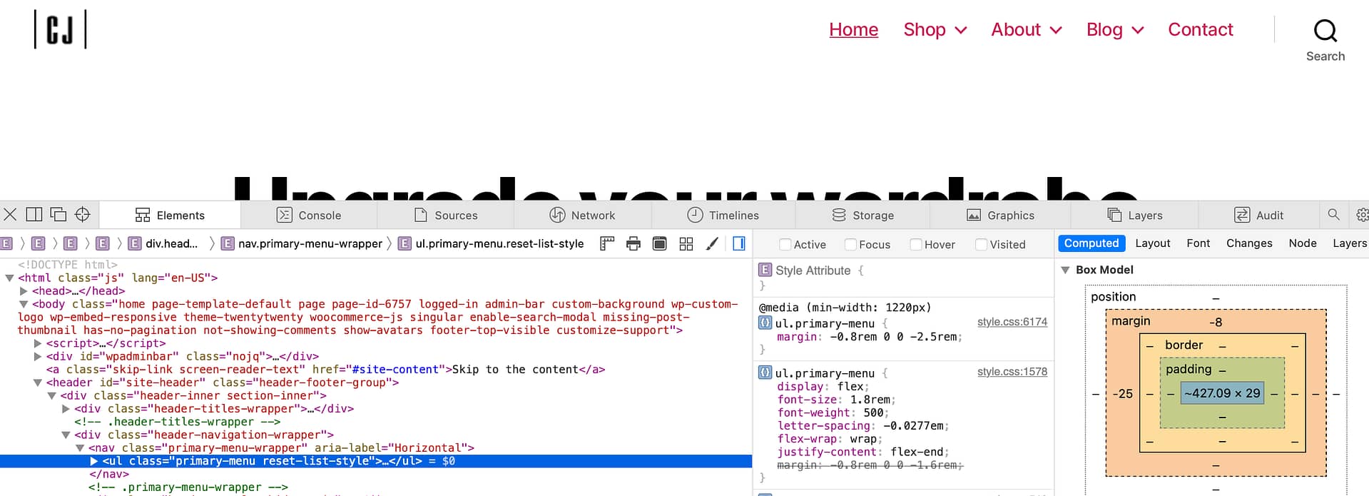 Edit a Menu on WordPress: How to find menu class.