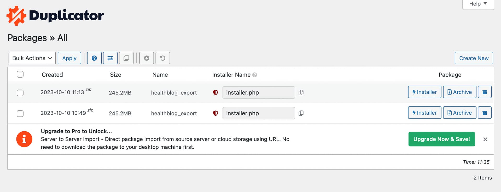 Duplicator backups.