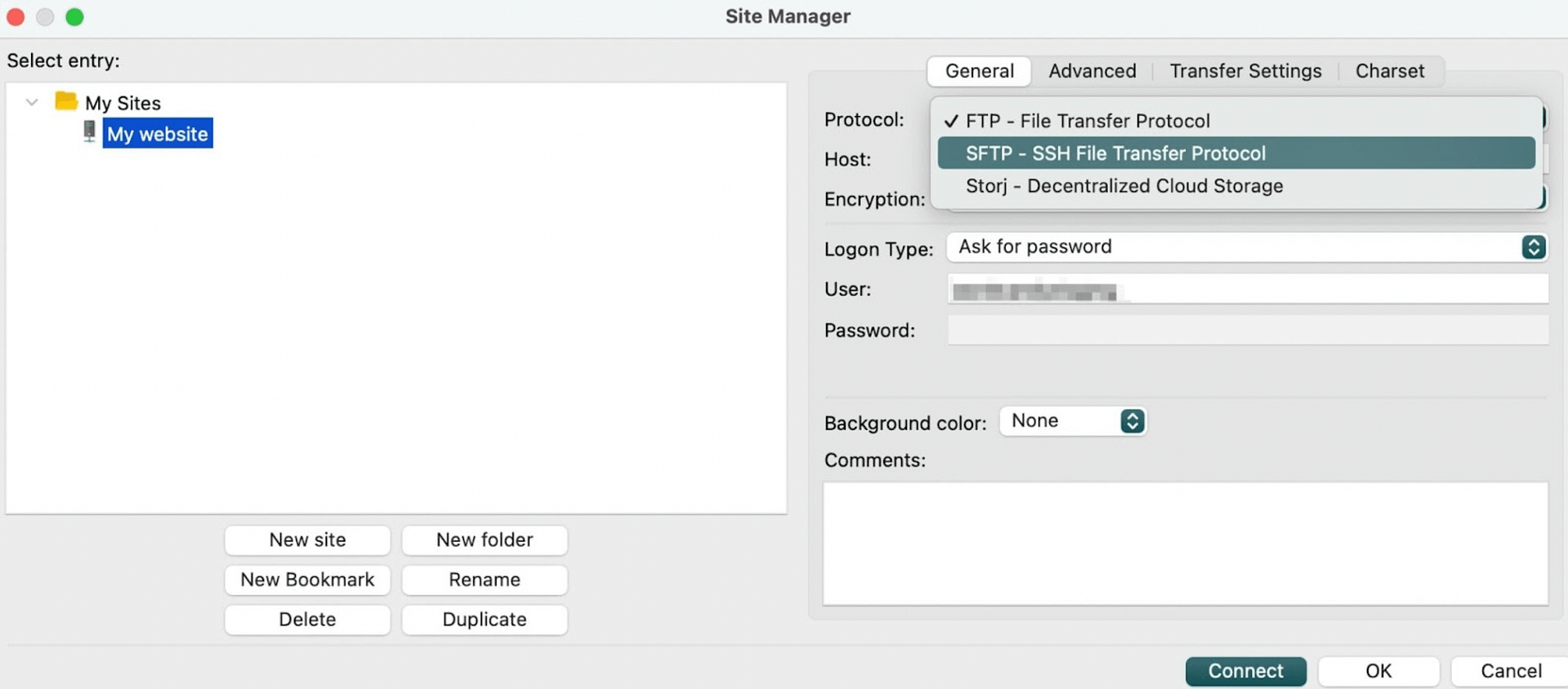 Change FTP to SFTP in FileZilla