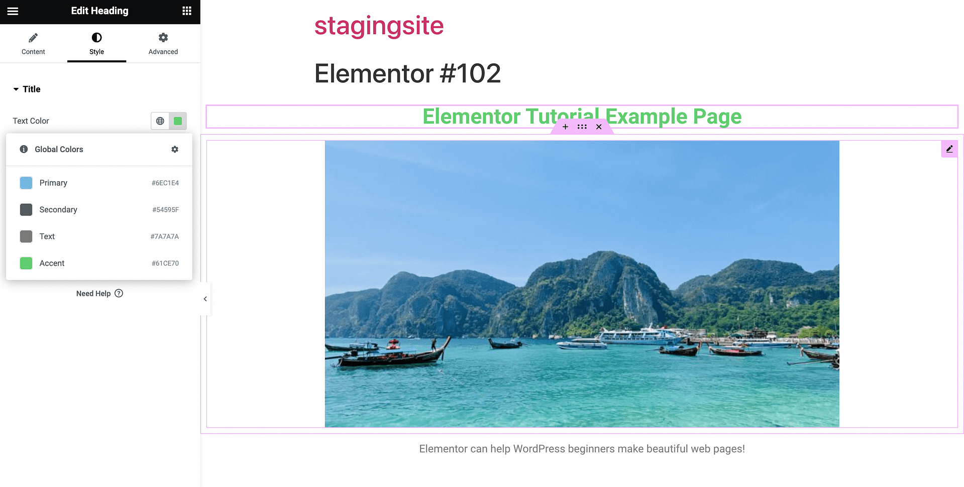 Changing Style settings in Elementor widget settings.