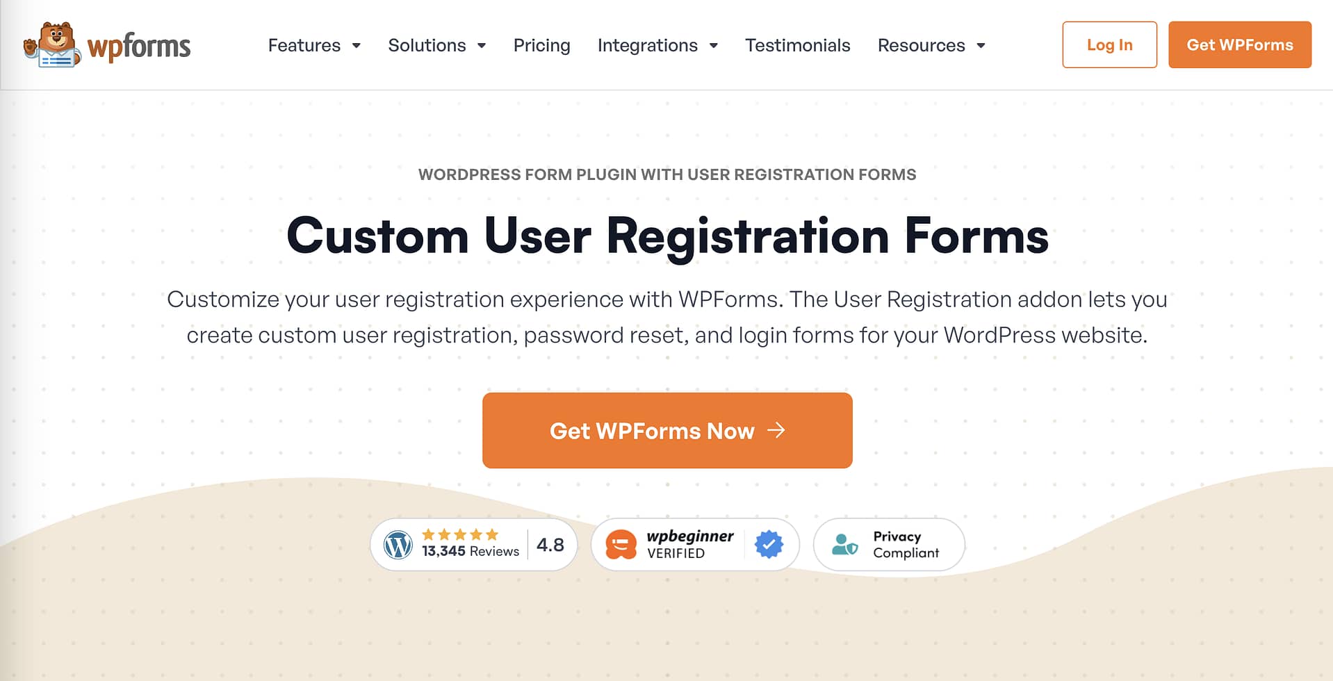 wpforms custom login form landing page