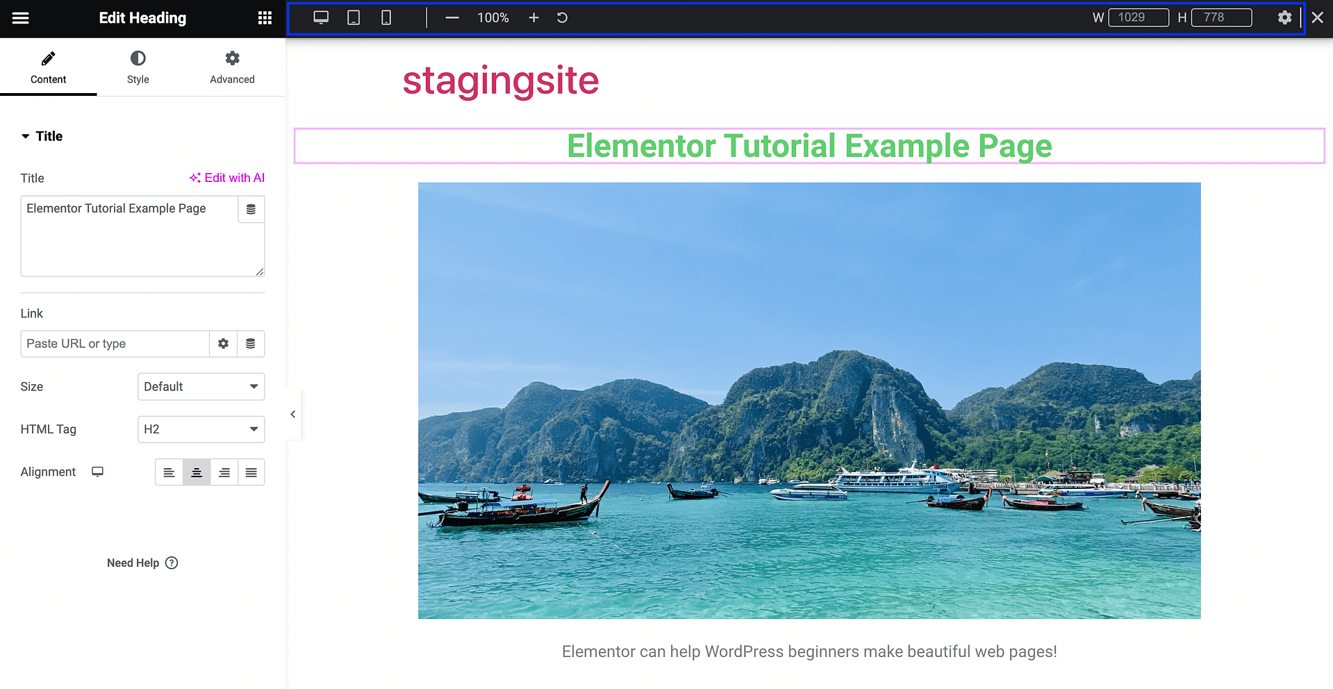 Elementor tutorial on responsive settings.