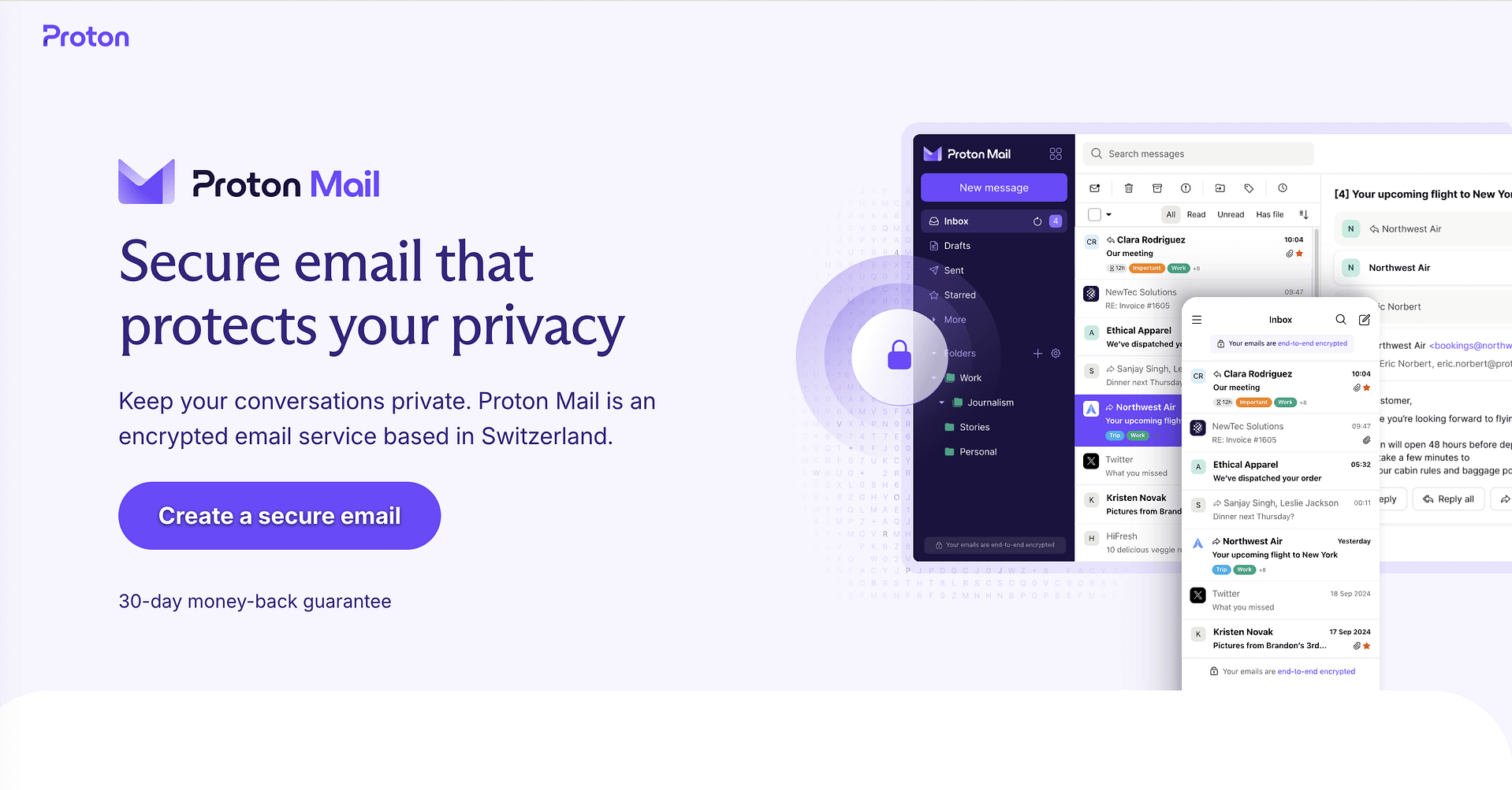 The ProtonMail home page.