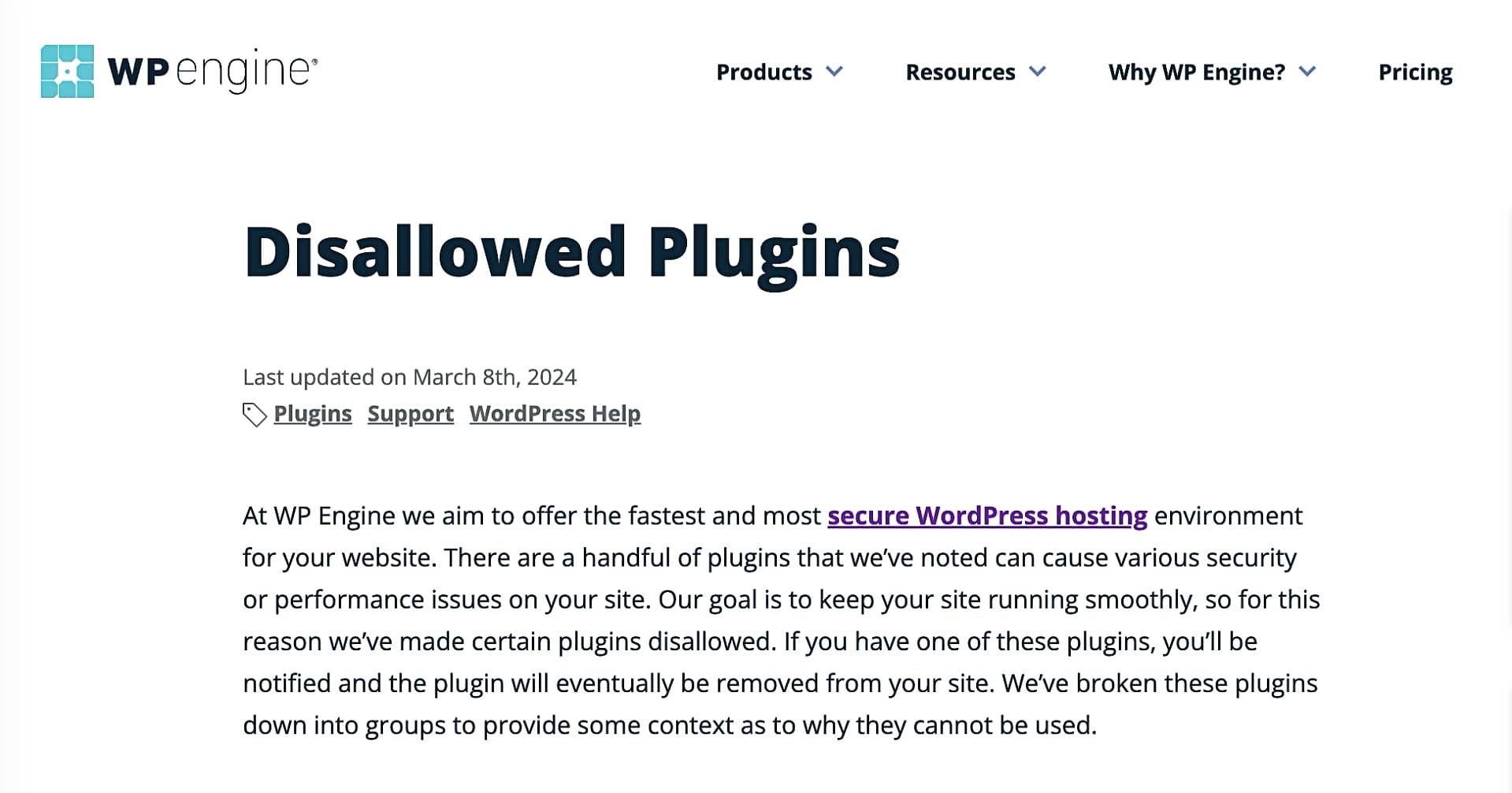 WP Engine disallowed plugins