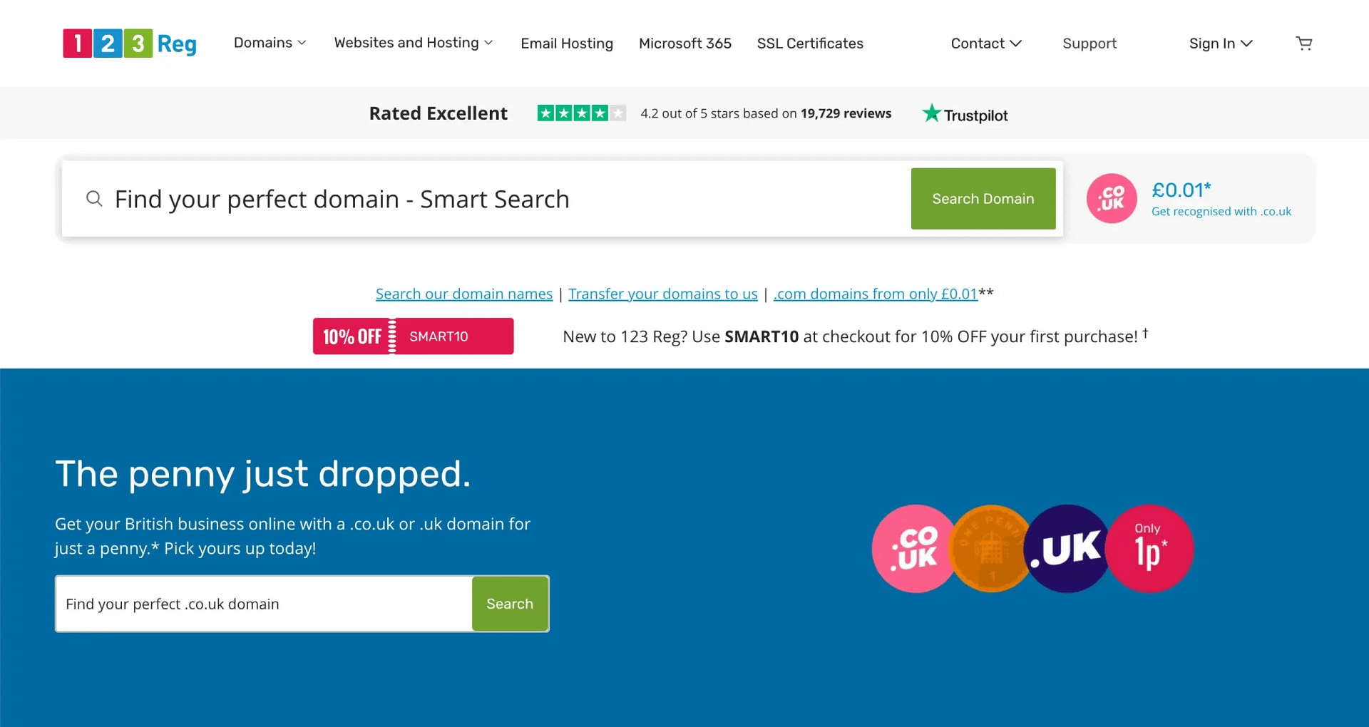 123-Reg UK homepage.