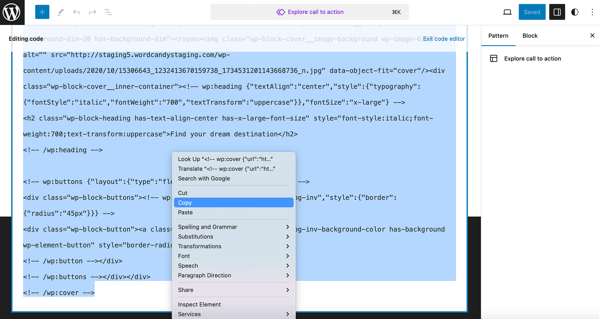 Copy block code to create a pattern.