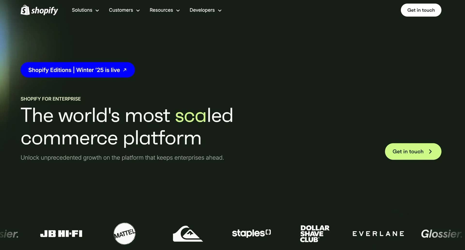 Shopify Enterprise Plan landing page.