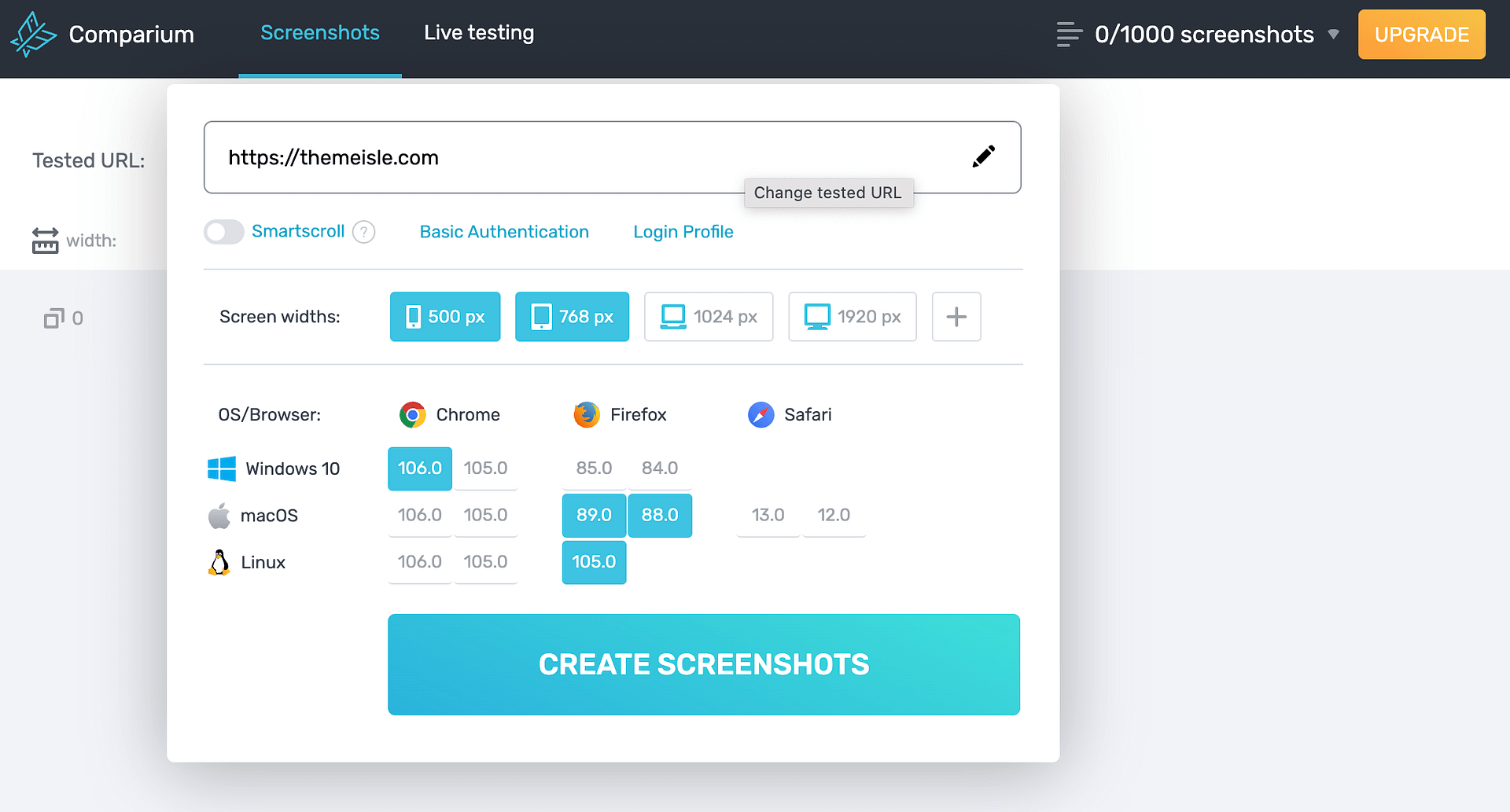 Test your website in different browser using Comparium 