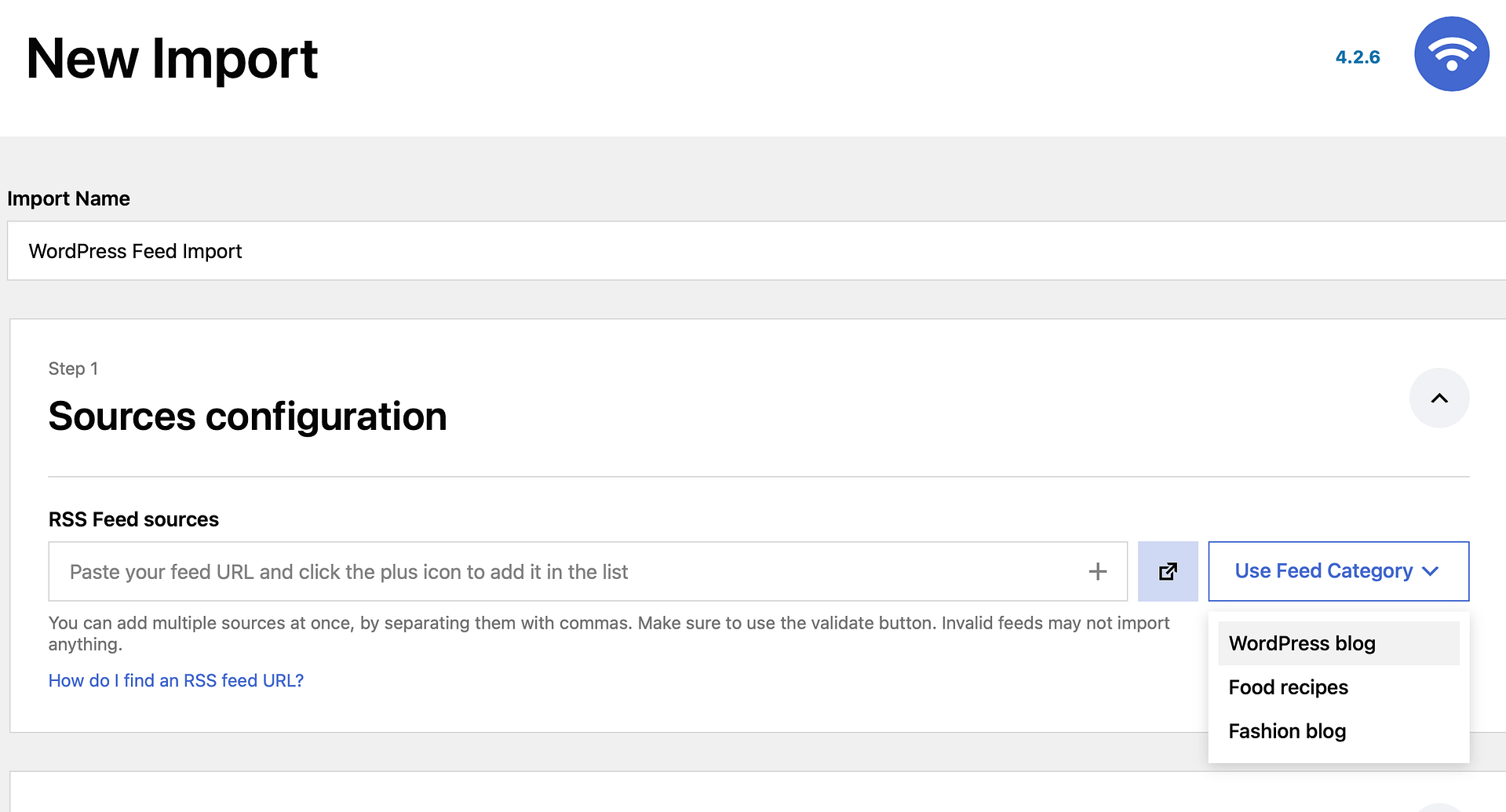 Select your feed category to import.