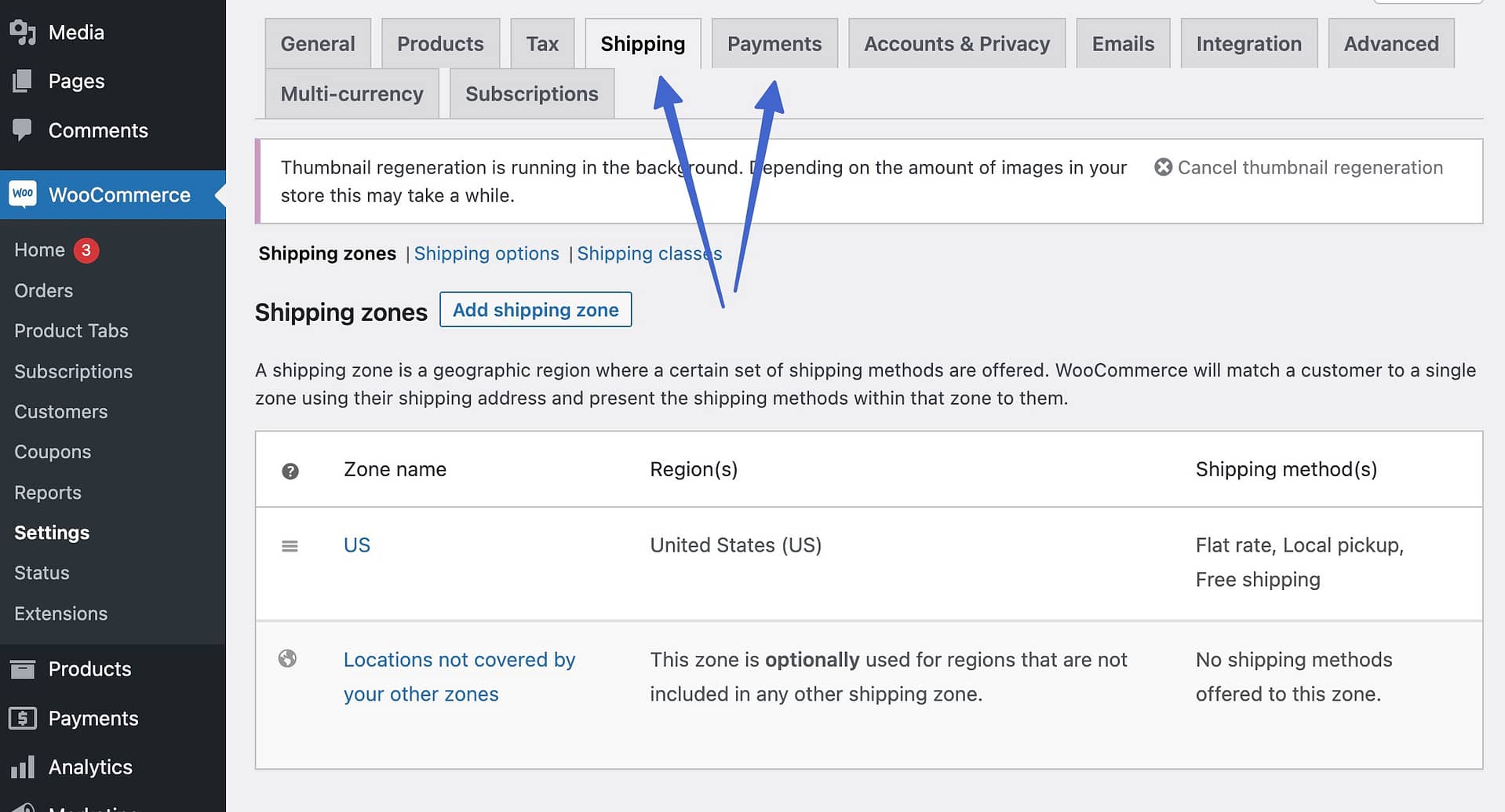 Adding shipping and payment settings.