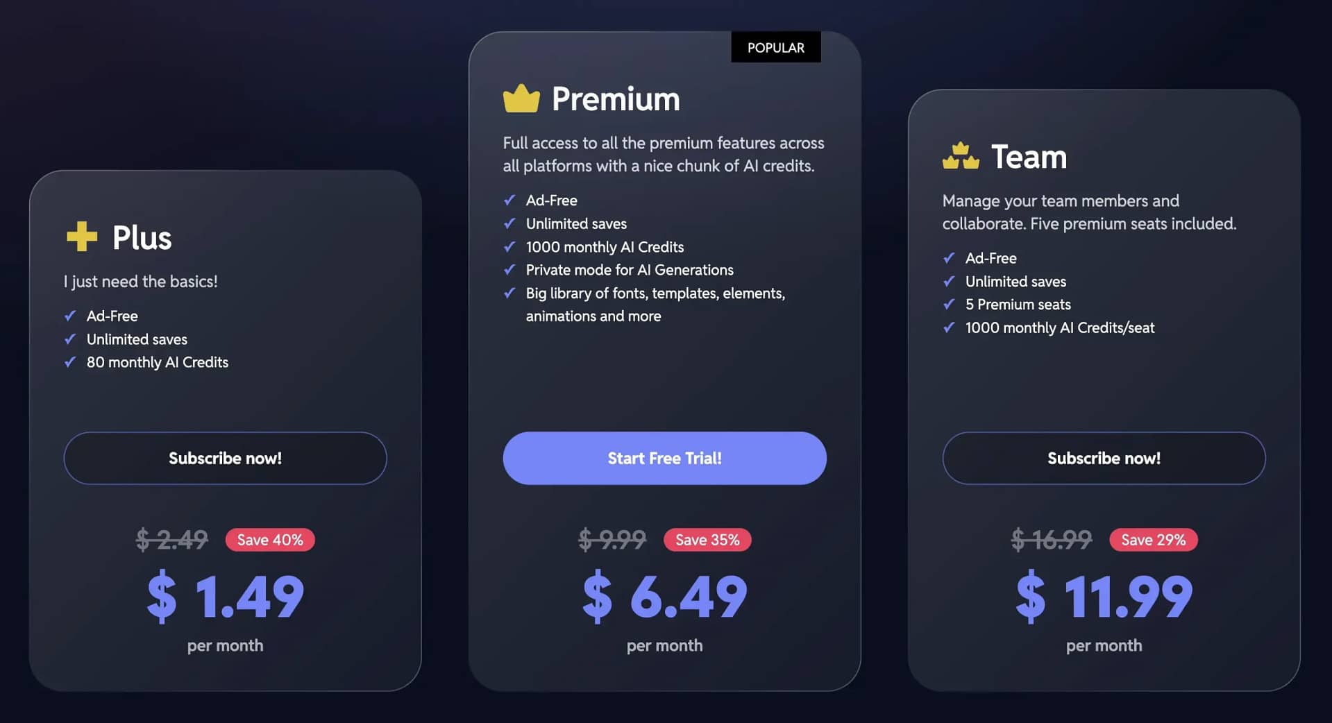 Pixlr pricing plans
