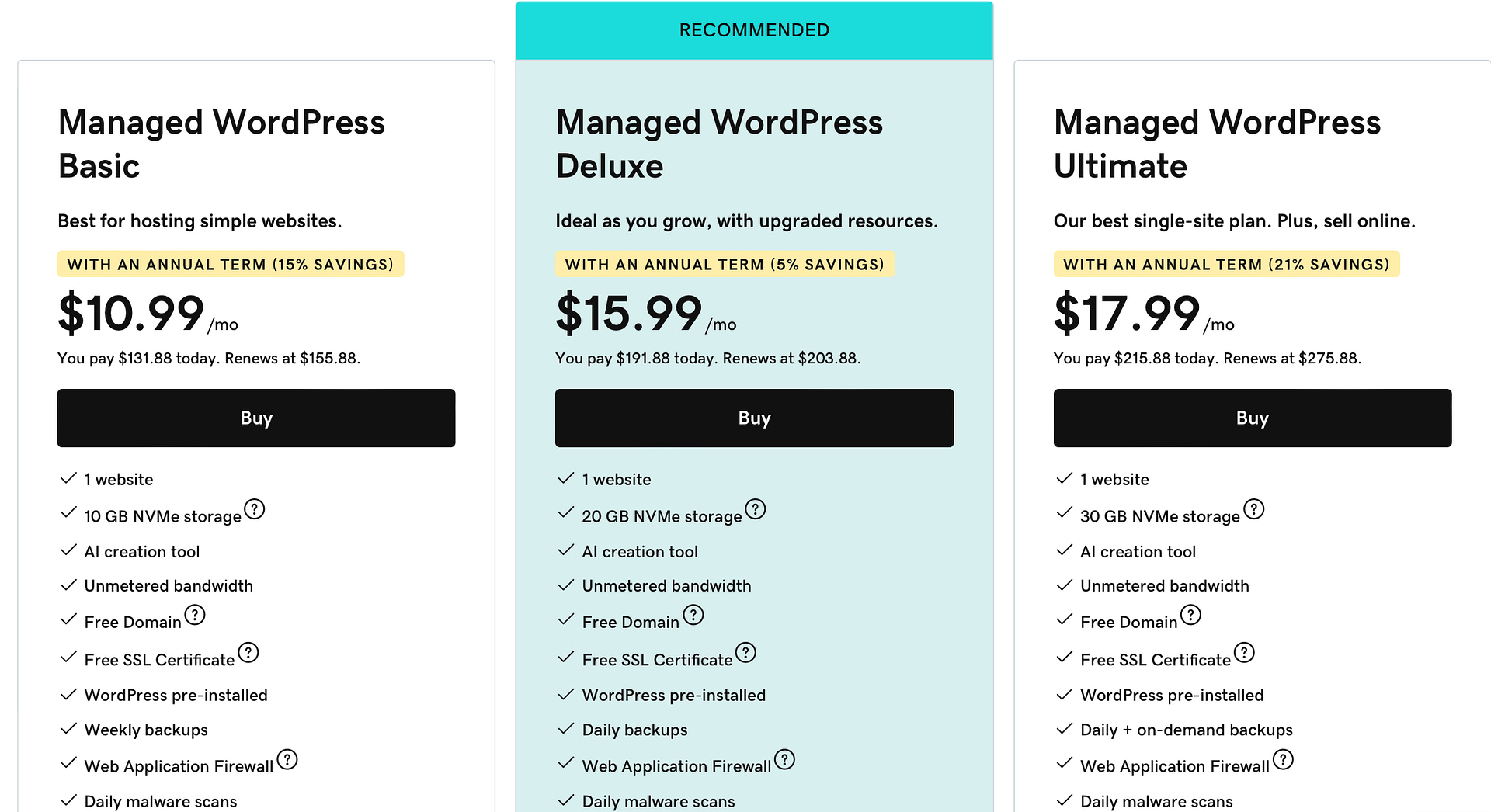 GoDaddy's managed hosting plans (which only allow for one website per plan).