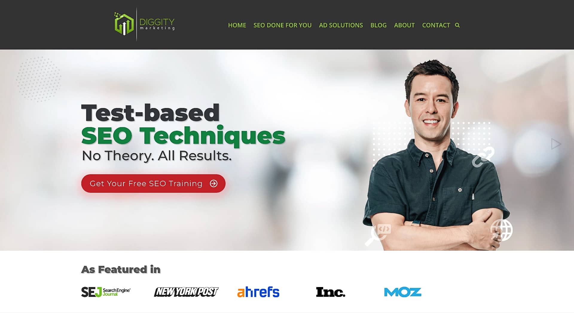 Diggity Marketing is a sample WordPress site running on the Neve theme.