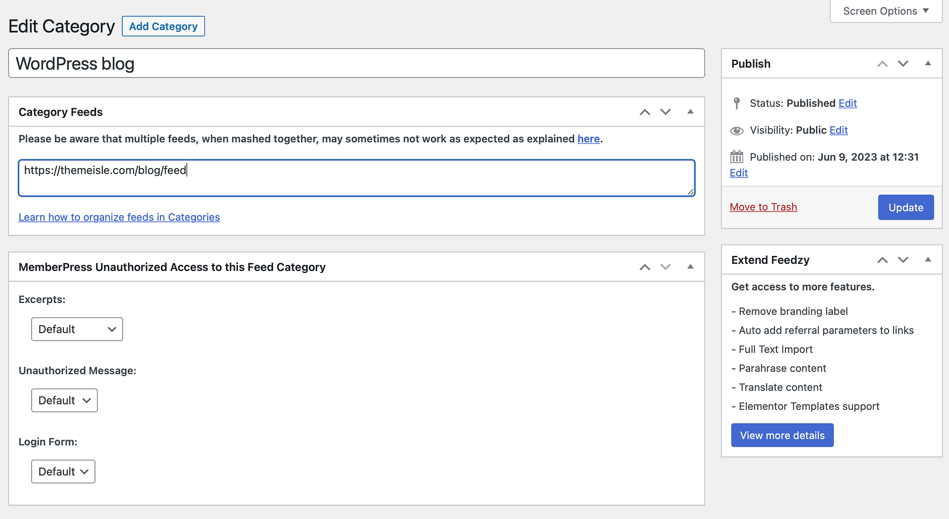 Add a category feed to import a category of posts.