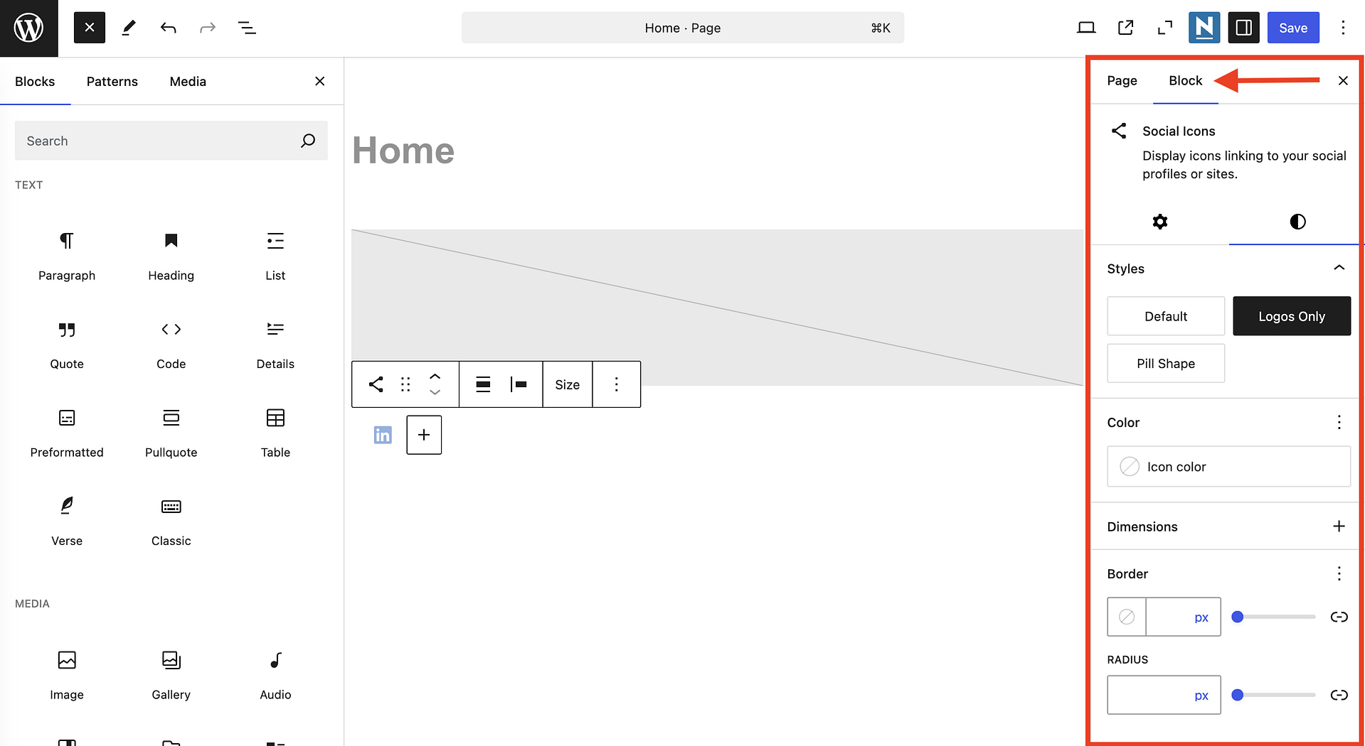 Editing an individual block inside the WordPress editor.