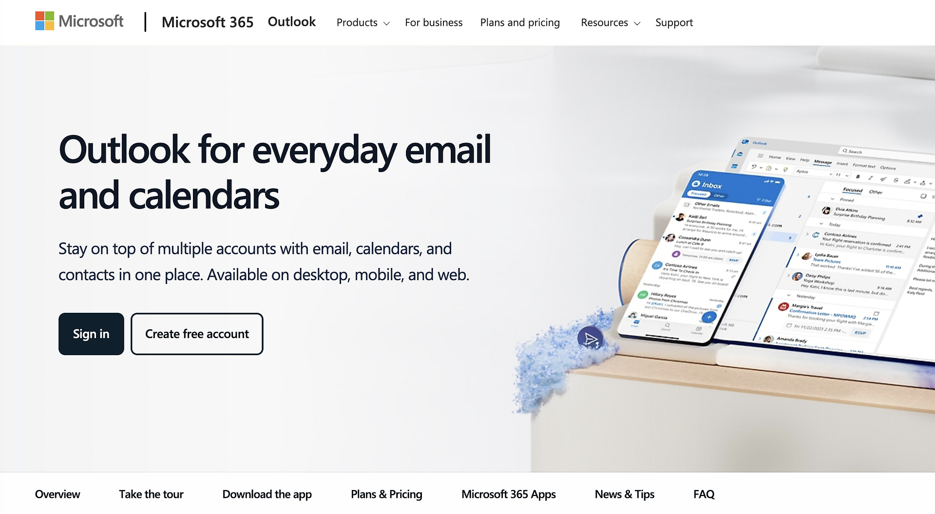 Microsoft Outlook landing page.