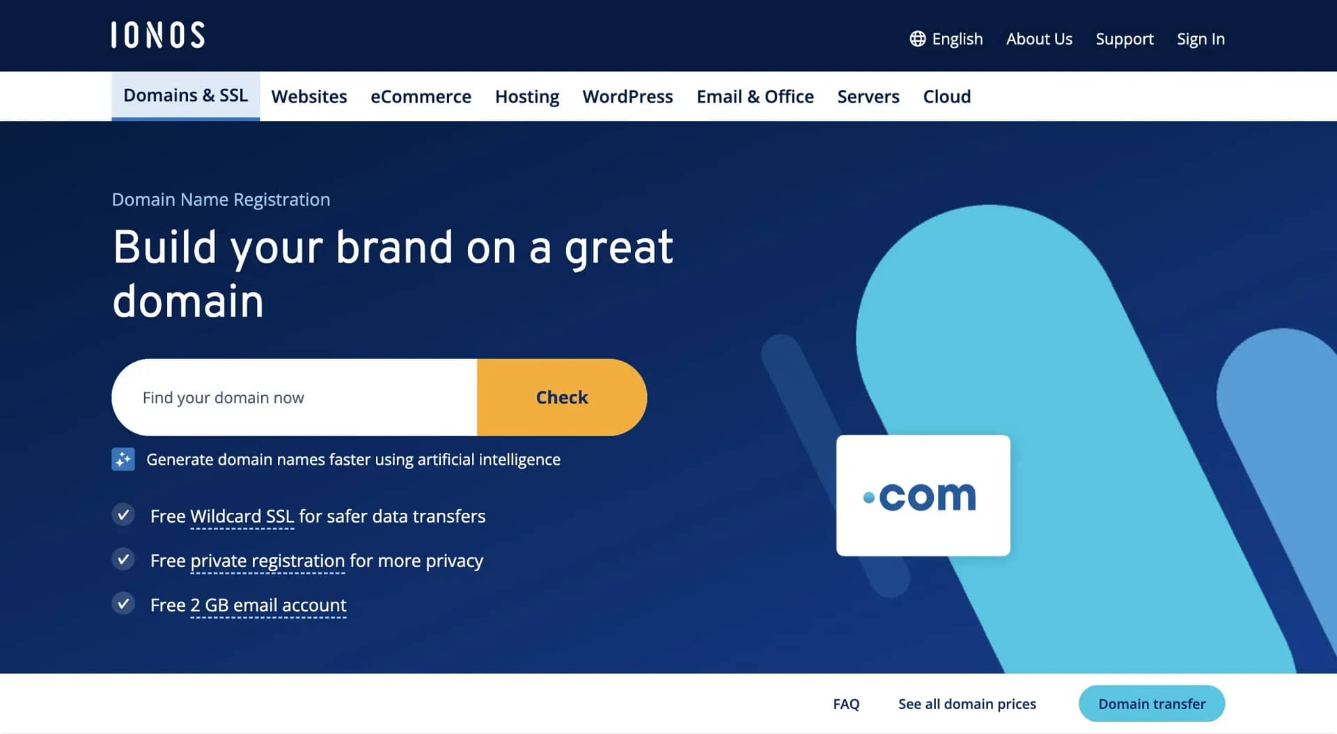 IONOS registrar page.