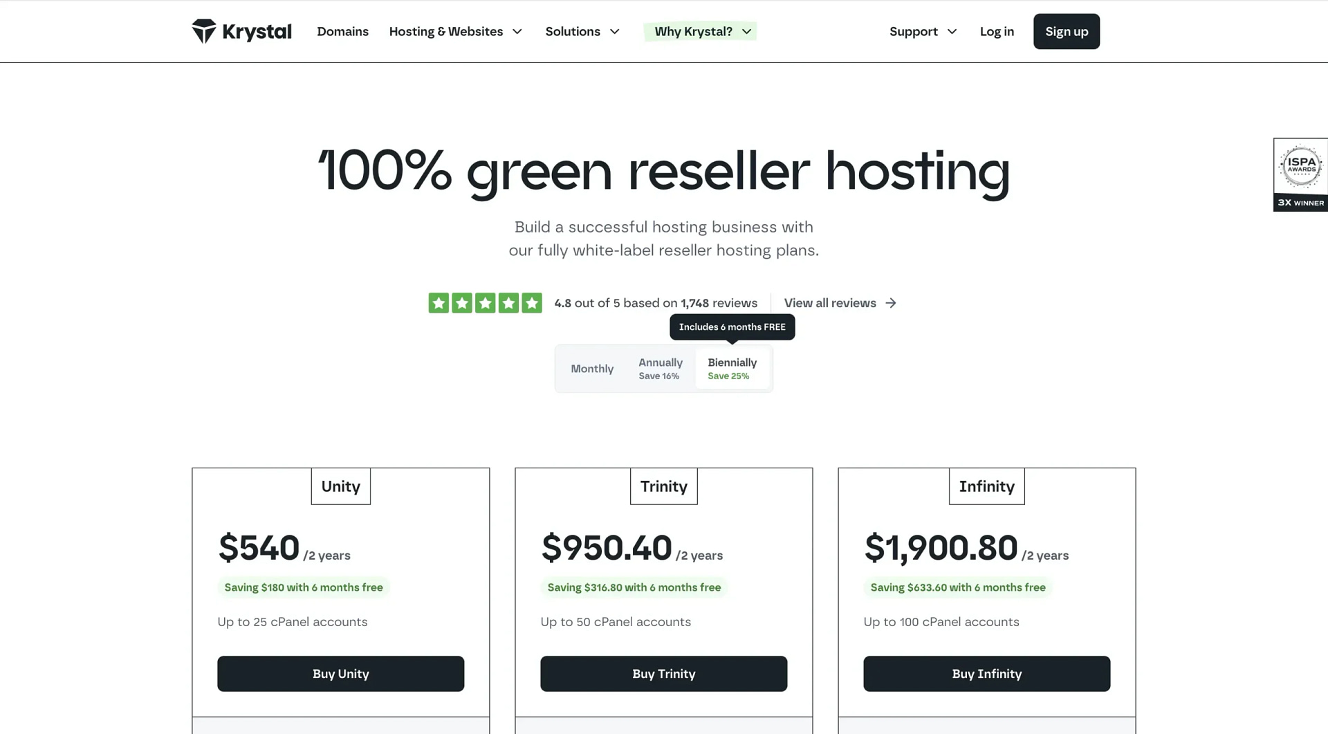 Krystal reseller hosting page.