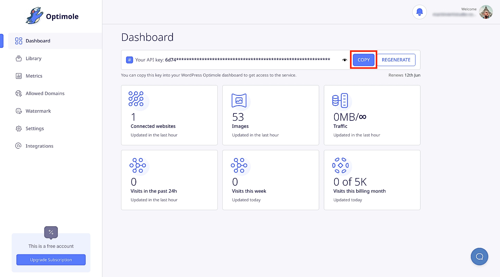 Getting the API Key from Optimole.