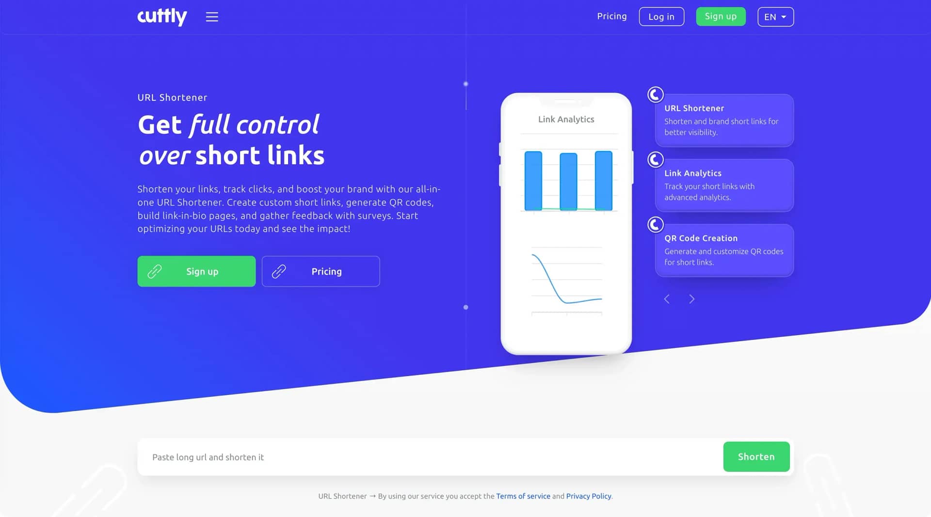 Cuttly homepage.