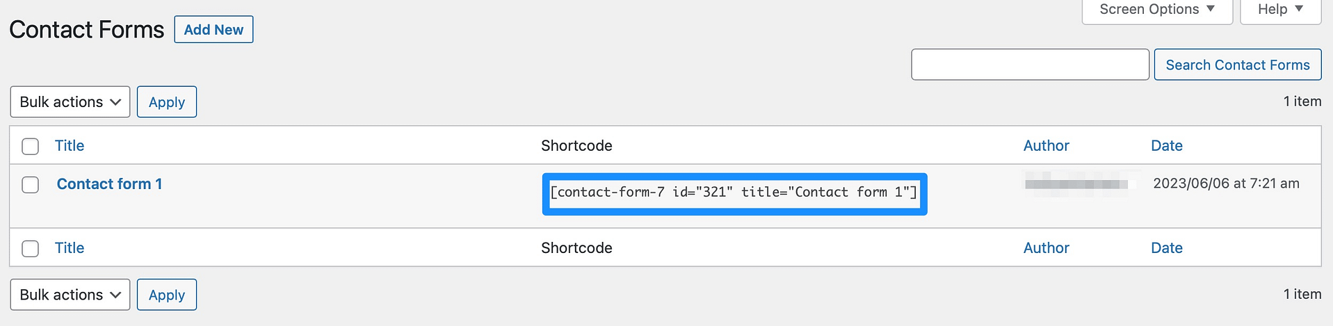 Copy form shortcode.