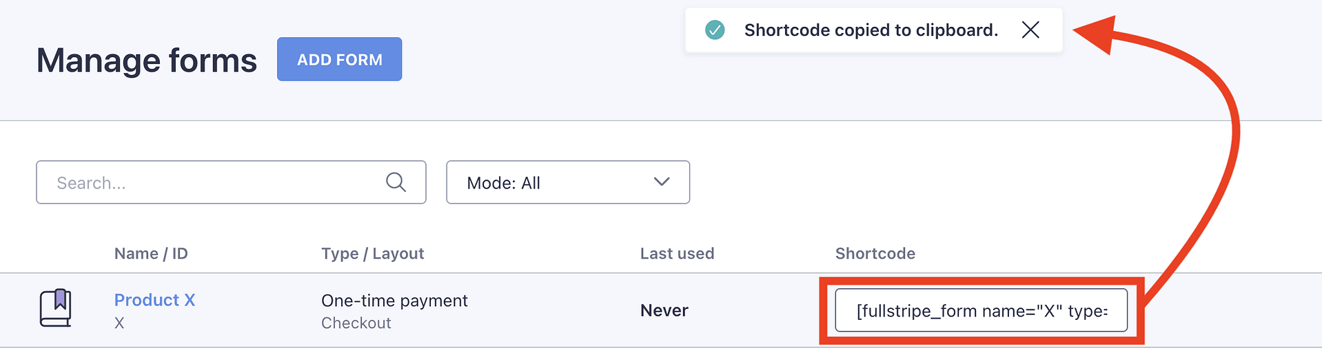 Copying product shortcode to clipboard.