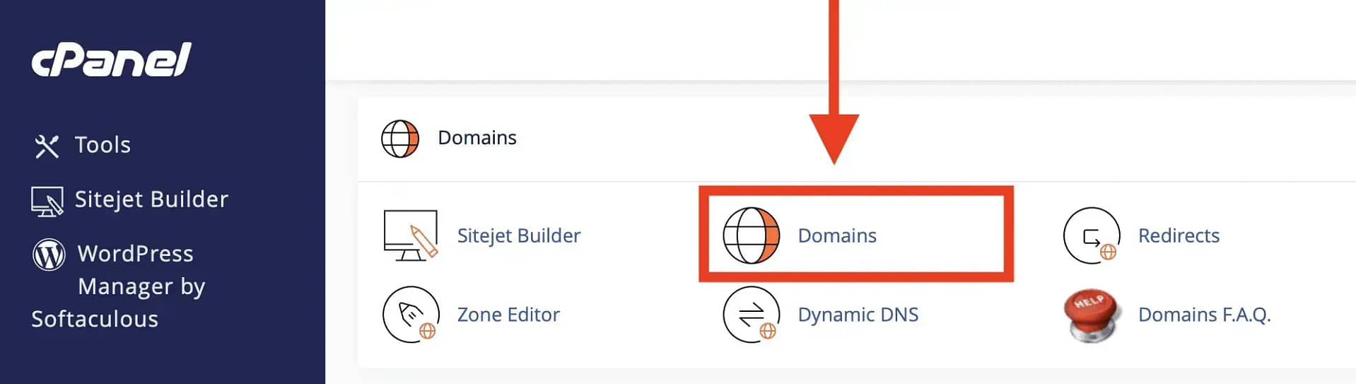 Accessing the Domain option in cPanel.