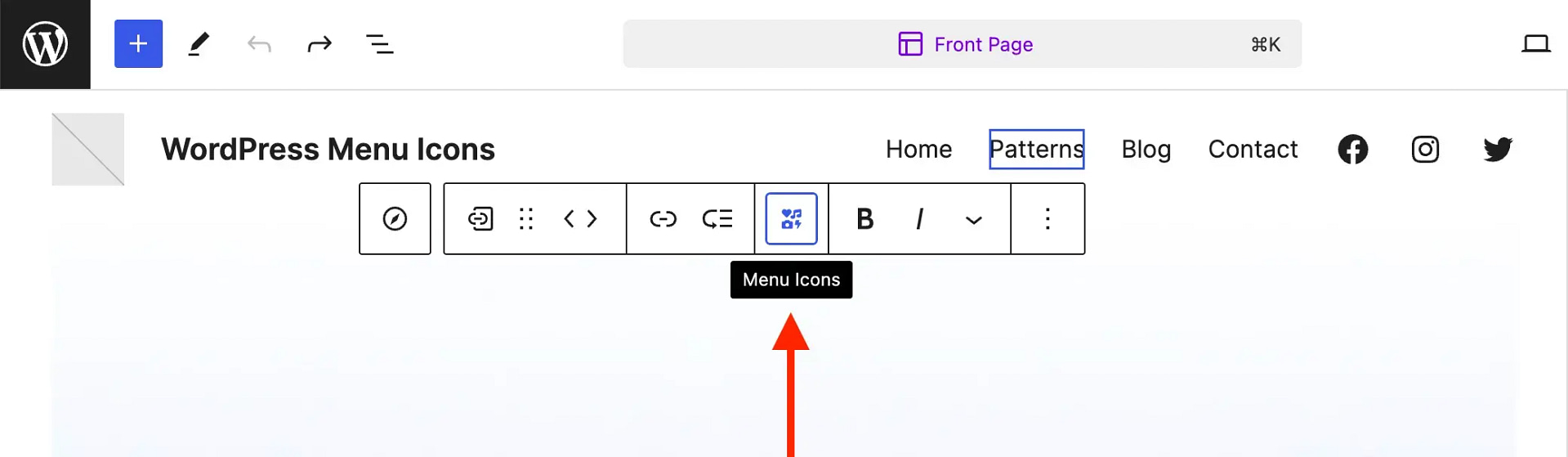 Clicking on the Menu Icons button in the pop-up menu.