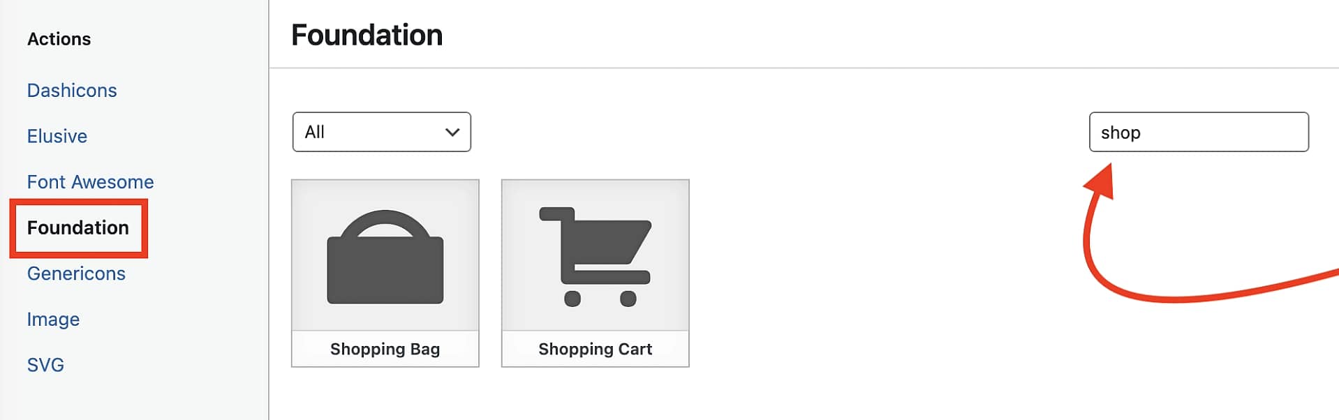 Foundation WordPress menu icons.